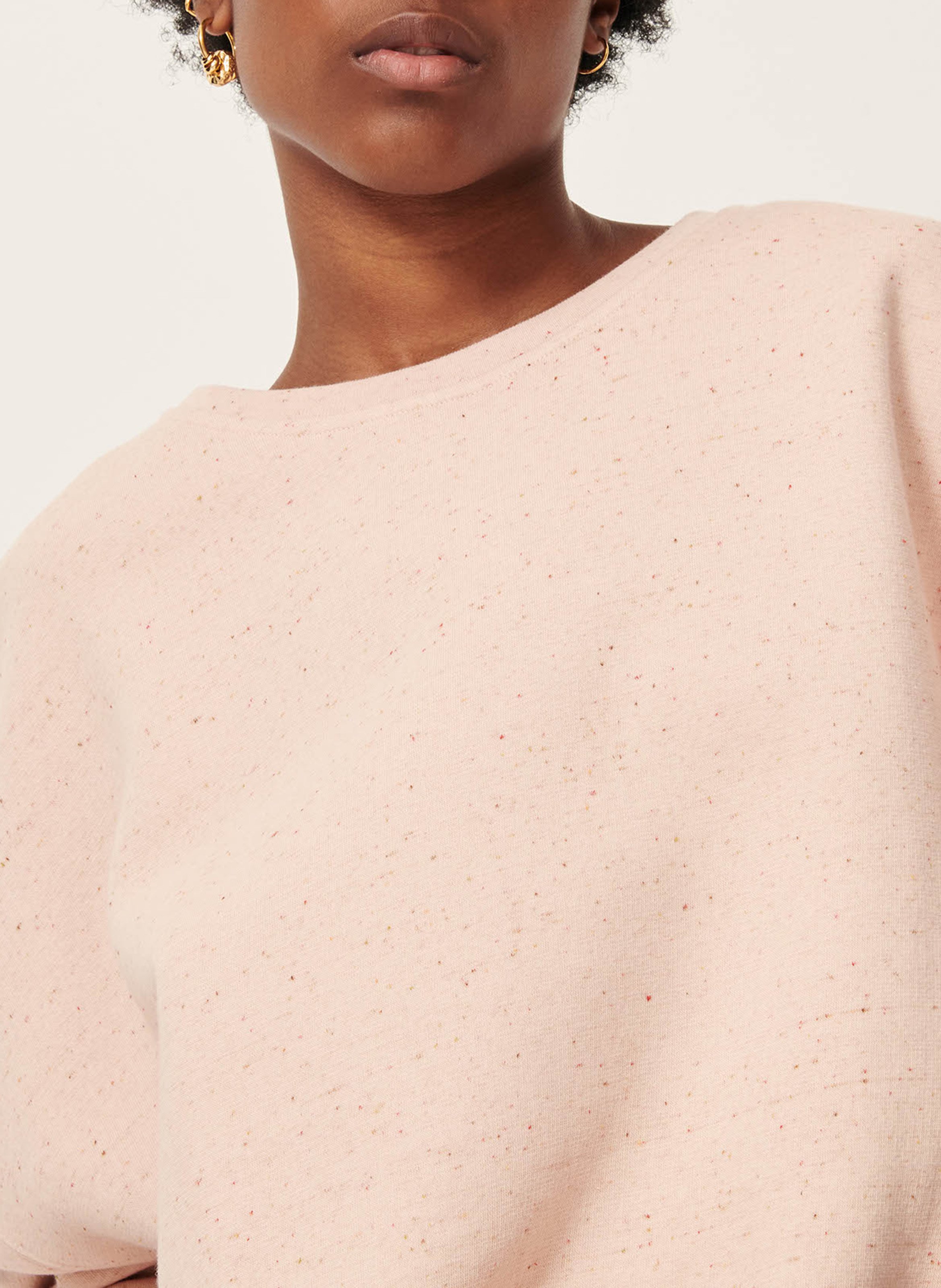 Loose-fit round-neck flecked organic cotton-blend sweater SESSUN Pink