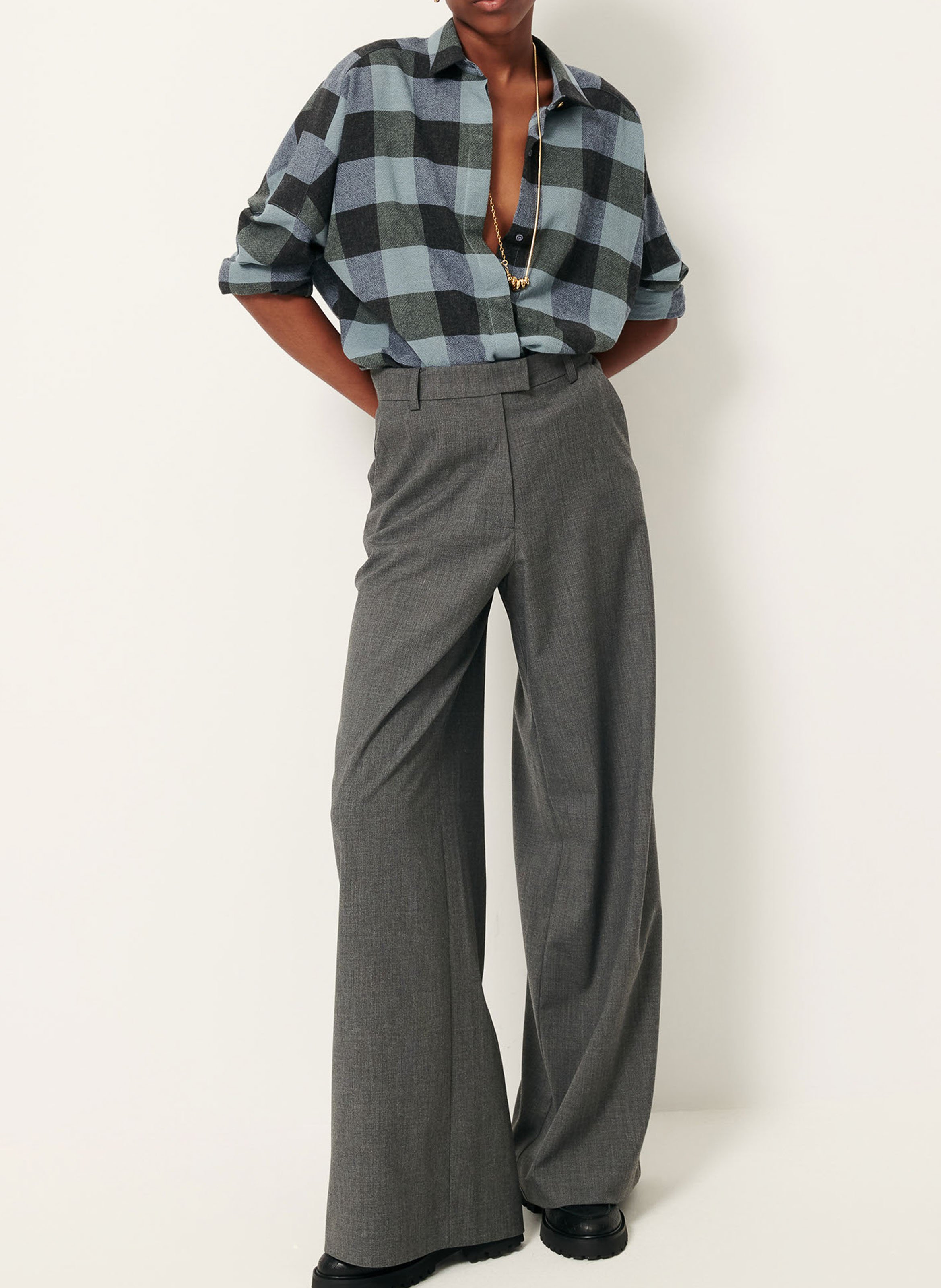 Oversized classic collar shirt in printed wool blend SESSUN Blue