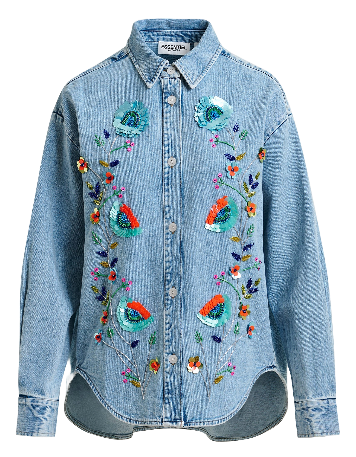 Chemise en jean à broderies pailletées ESSENTIEL ANTWERP Bleu