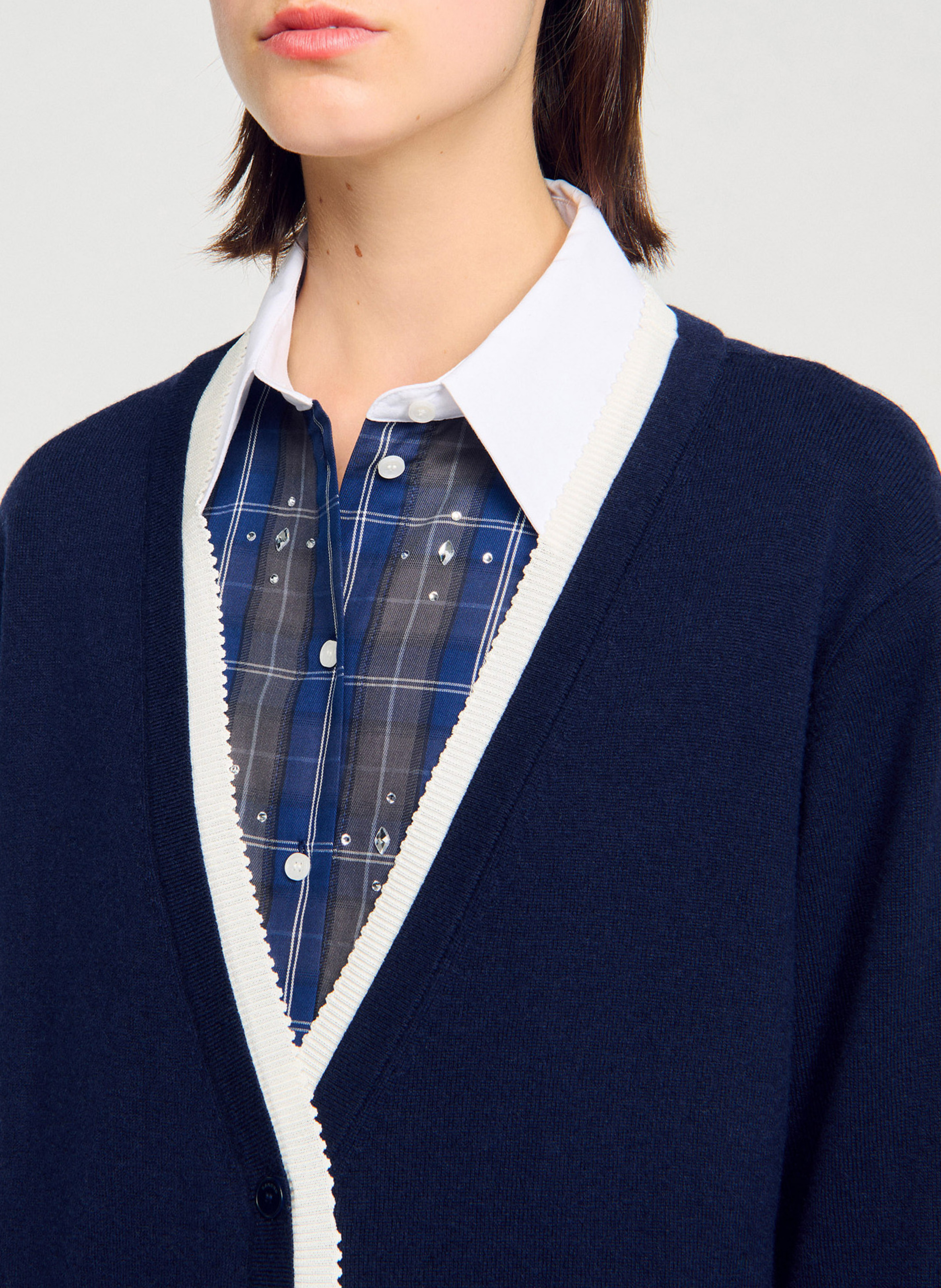 Gilet col v en laine mélangée SANDRO Bleu