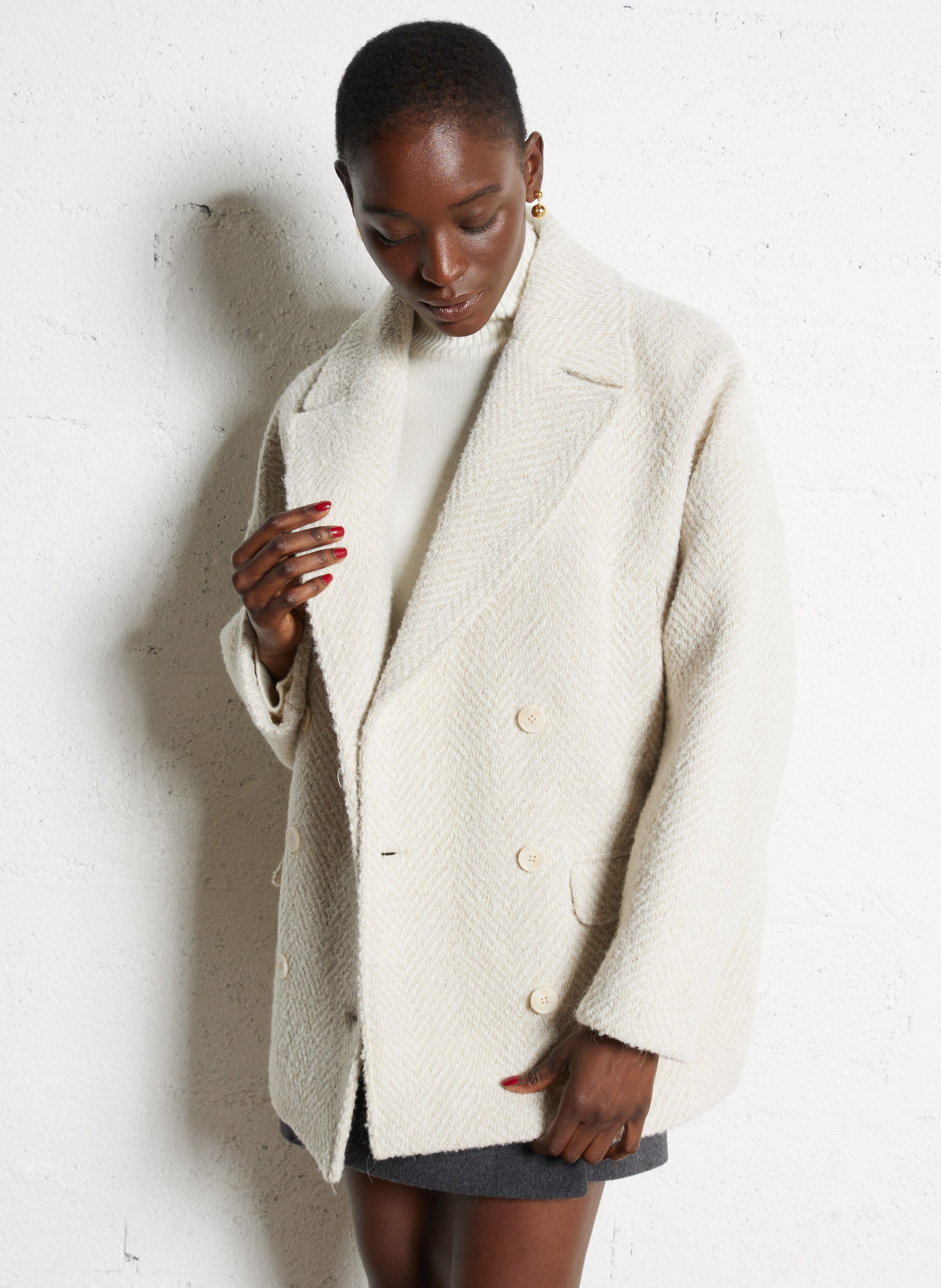 Caban oversize en laine mélangée DES PETITS HAUTS Beige