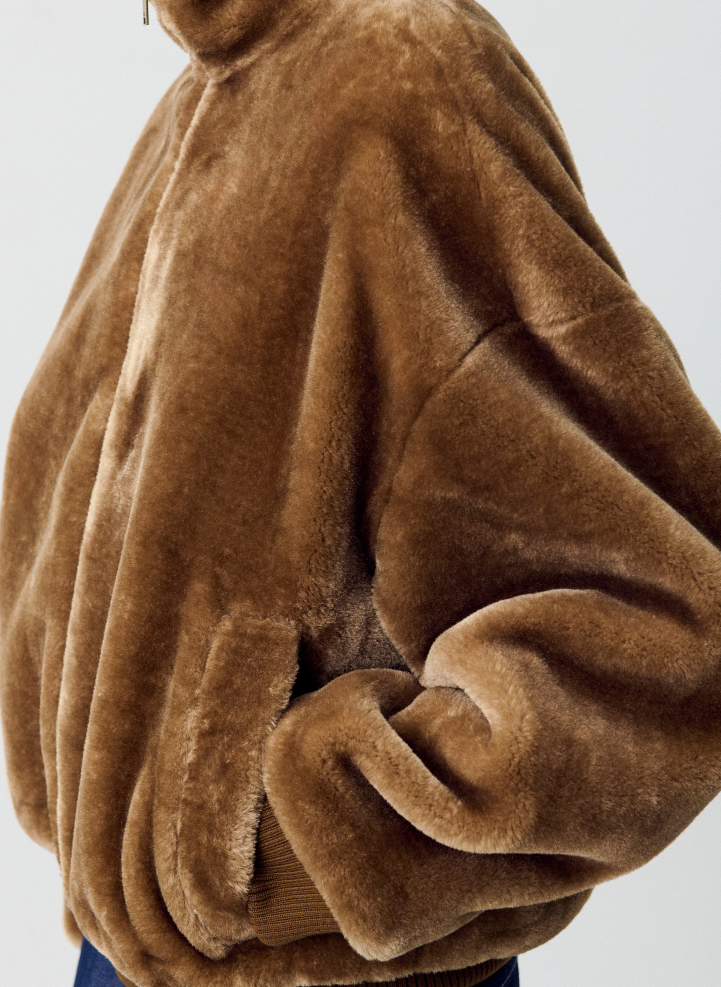 Veste droite col montant en fourrure synthétique CLAUDIE PIERLOT Marron