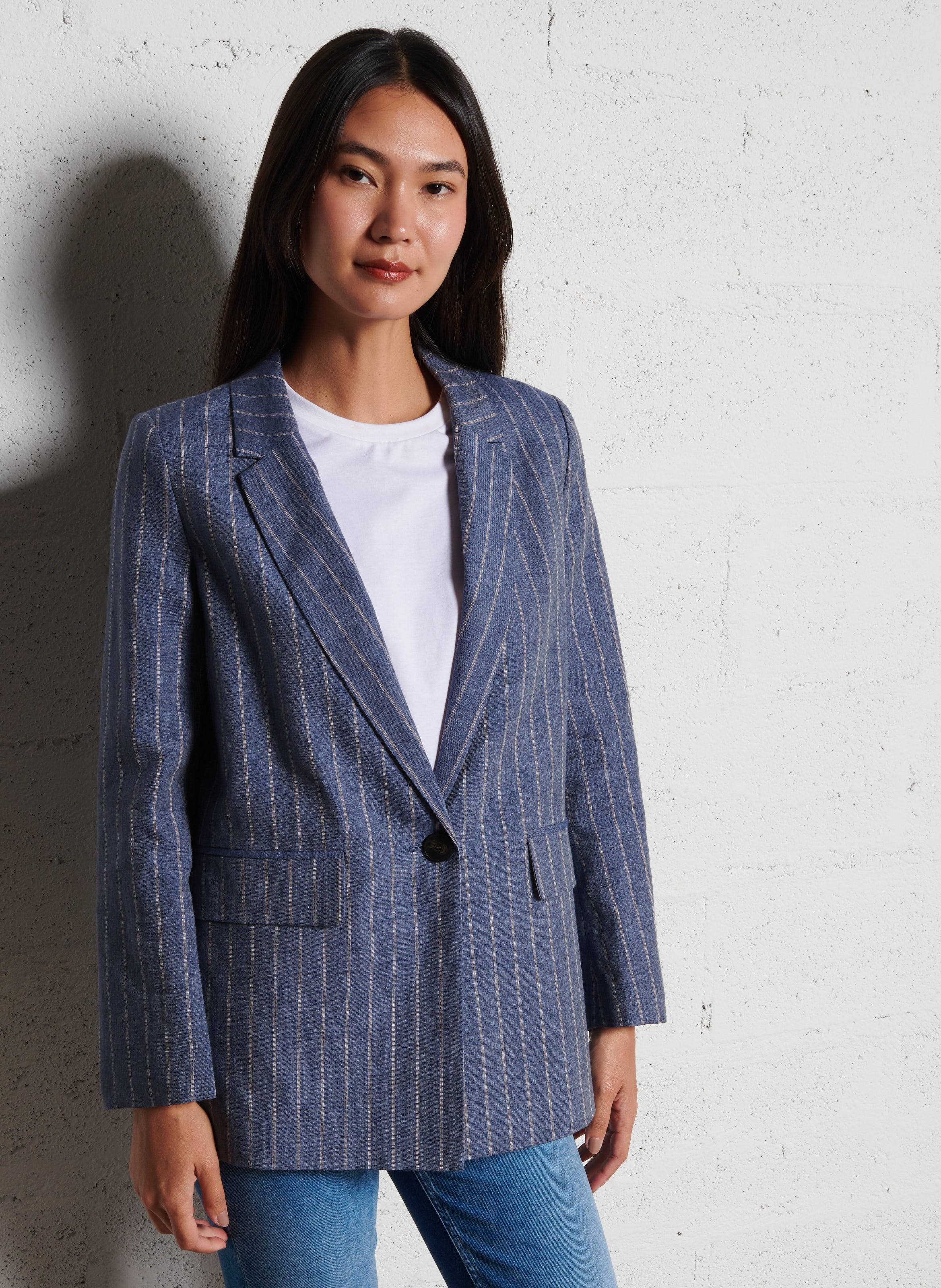 Veste de tailleur droite en lin MAISON 123 Bleu