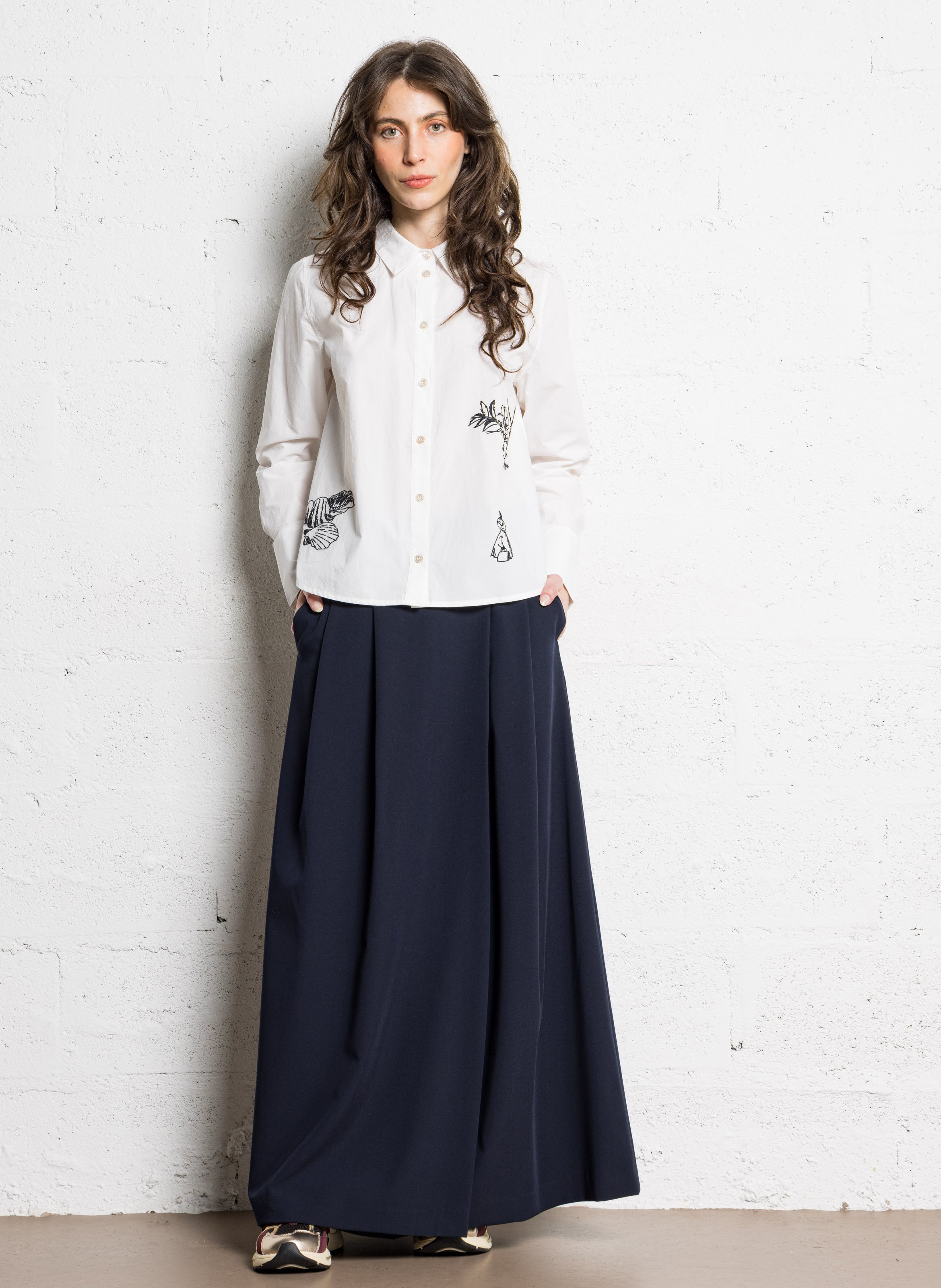 Katoenen wijd overhemd met klassieke kraag en borduursel RUE DE TOKYO Wit