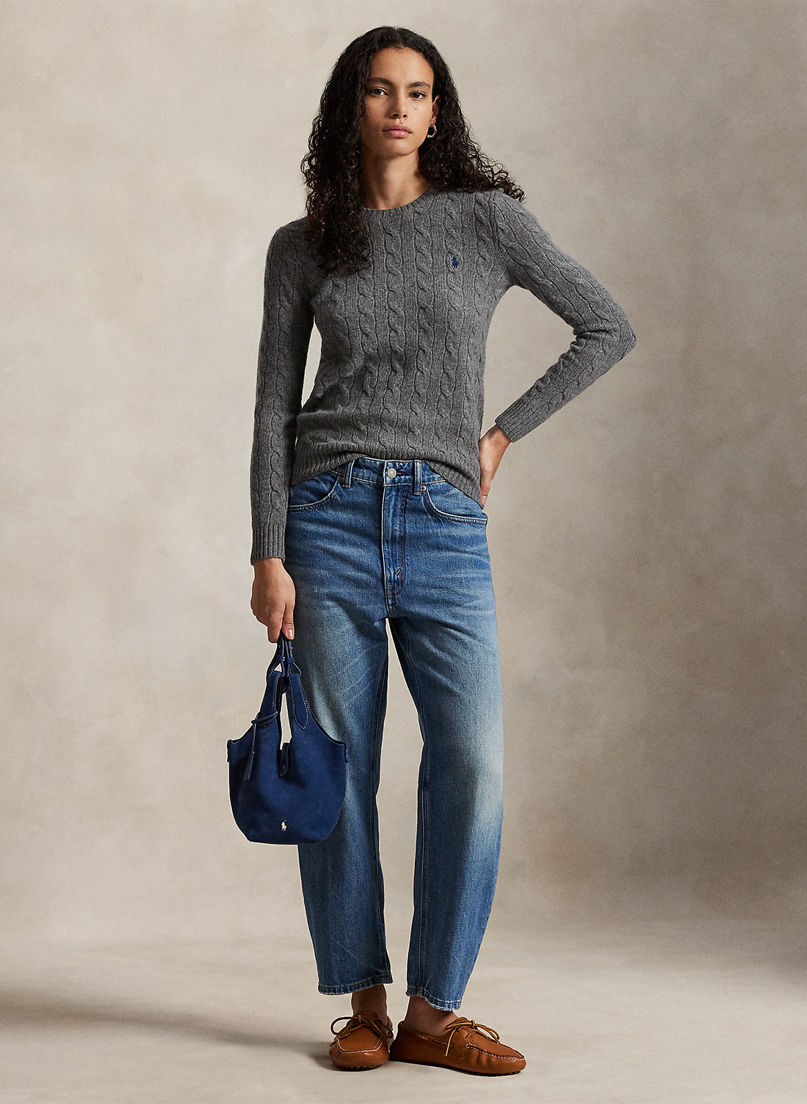 Pull col rond en laine et en cachemire mélangés  POLO RALPH LAUREN Gris