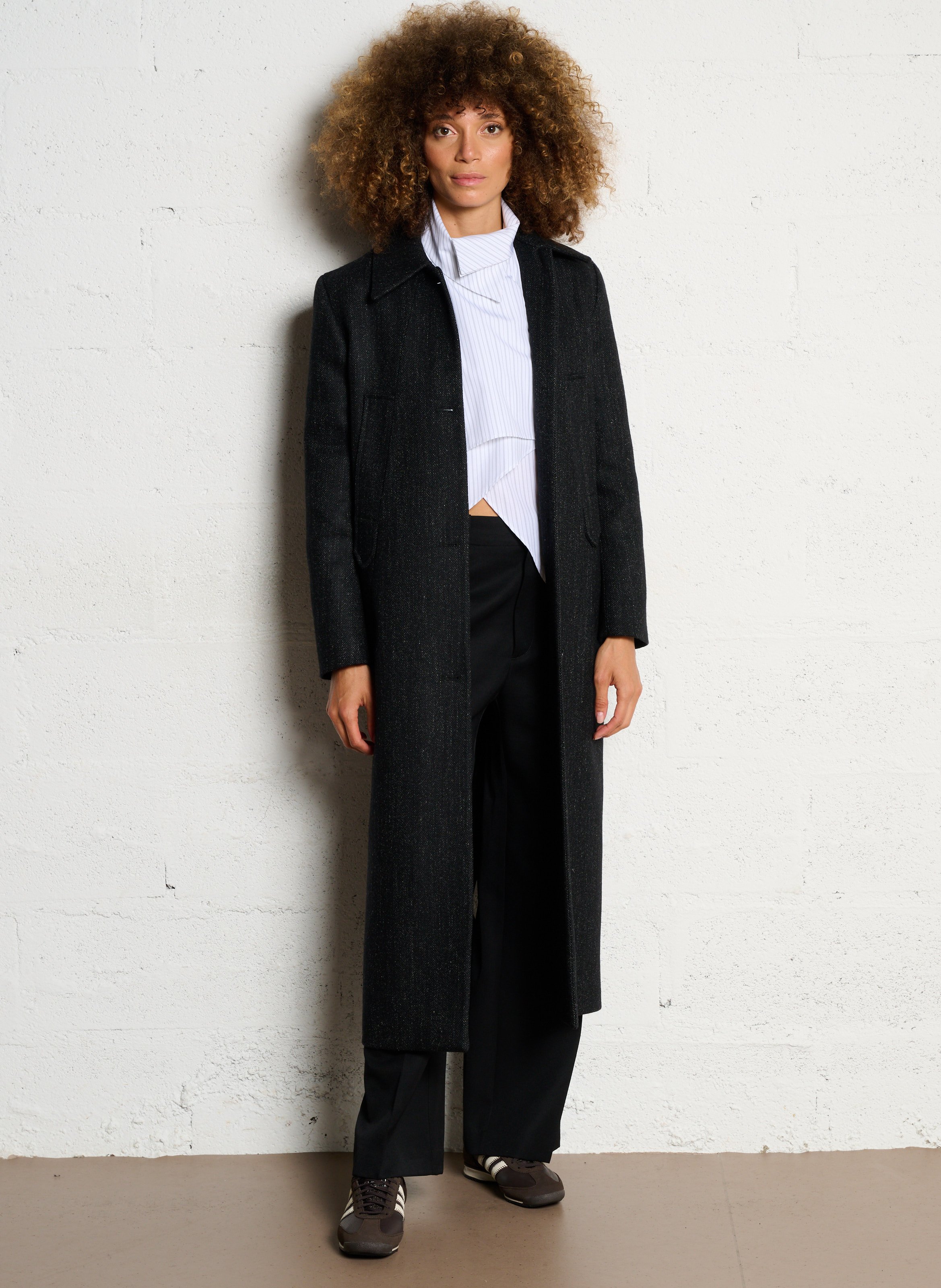 Manteau long col classique en laine mélangée MARGAUX LONNBERG Noir