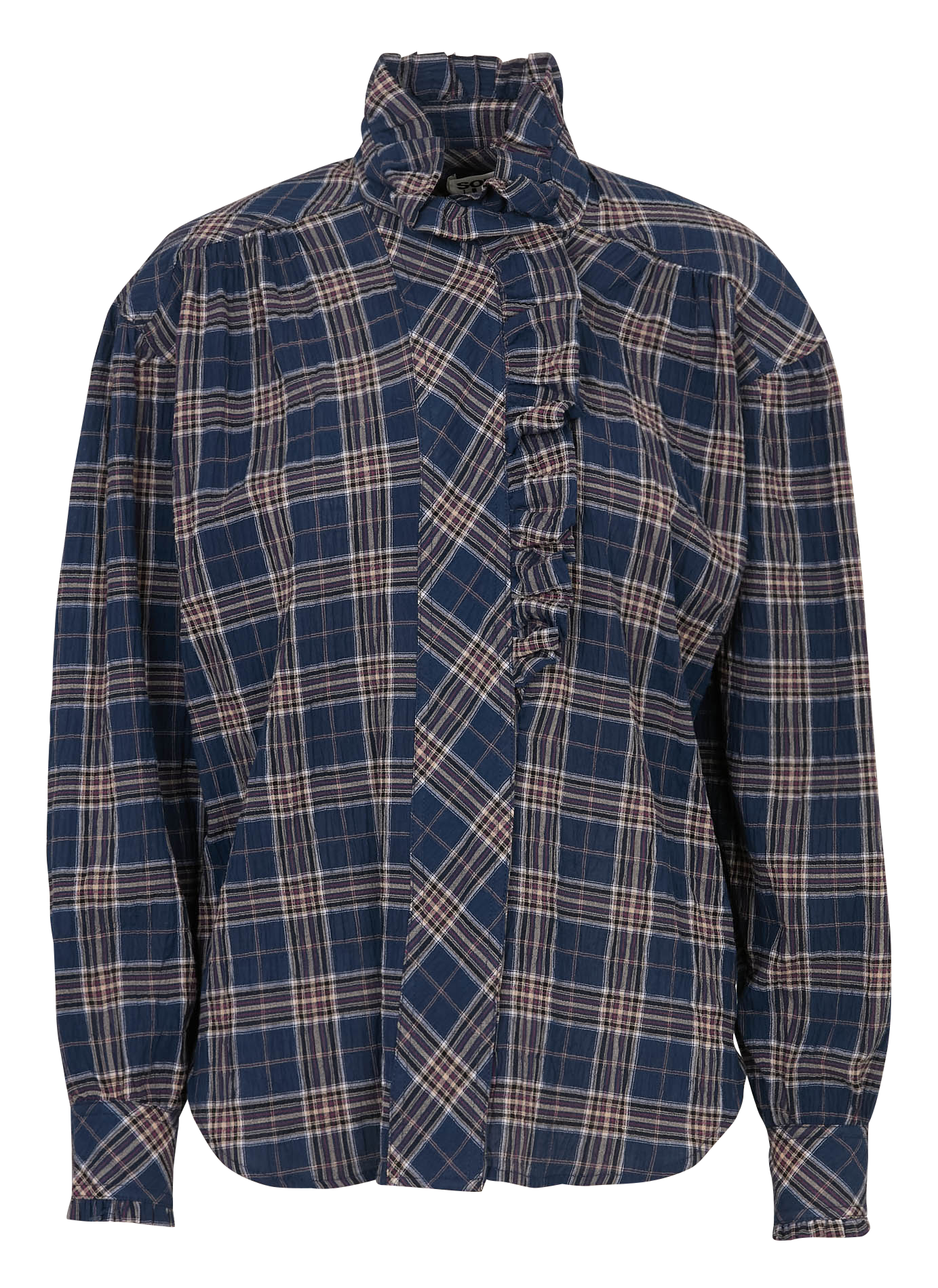 Straight shirt with ruffled collar in checked cotton SOPHIE+LUCIE Blue