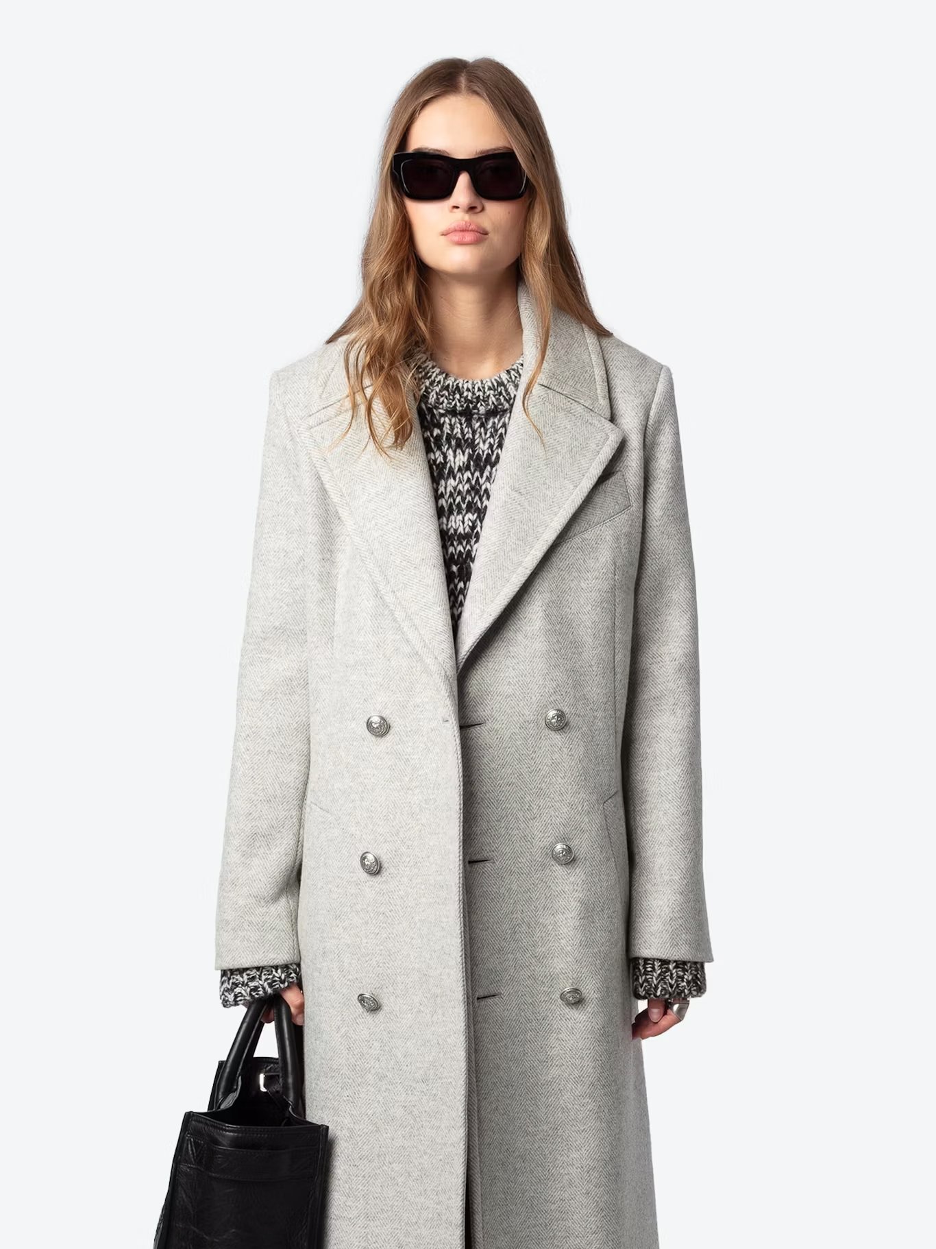 Manteau col tailleur droit en laine recyclée mélangée ZADIG&VOLTAIRE Gris