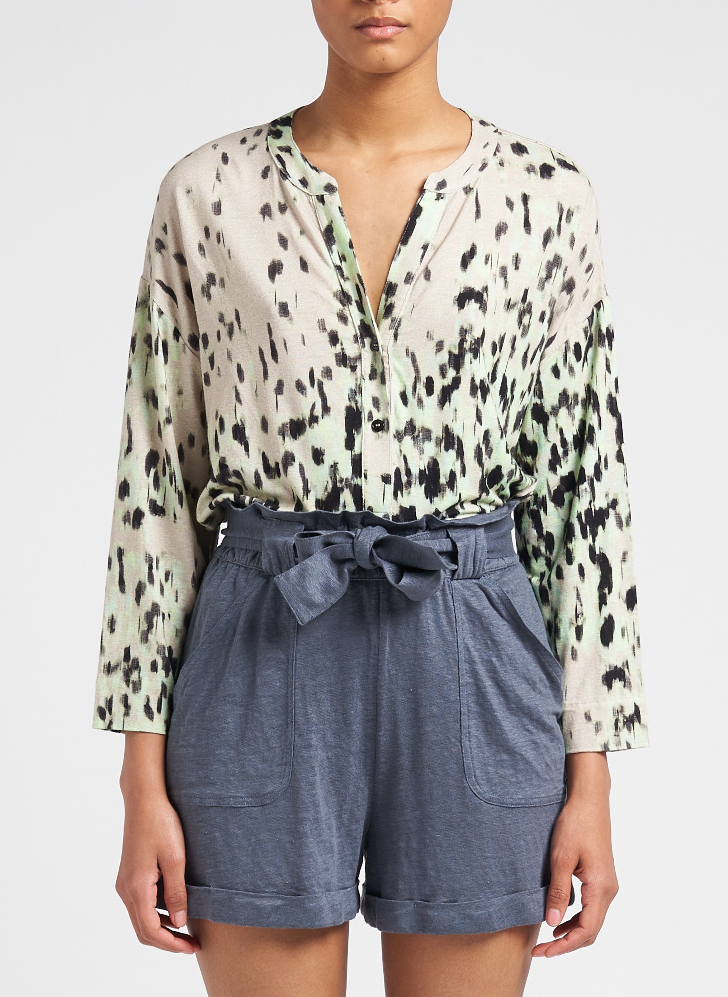 Blouse imprimée en viscose et lin stretch  MAJESTIC FILATURES Blanc