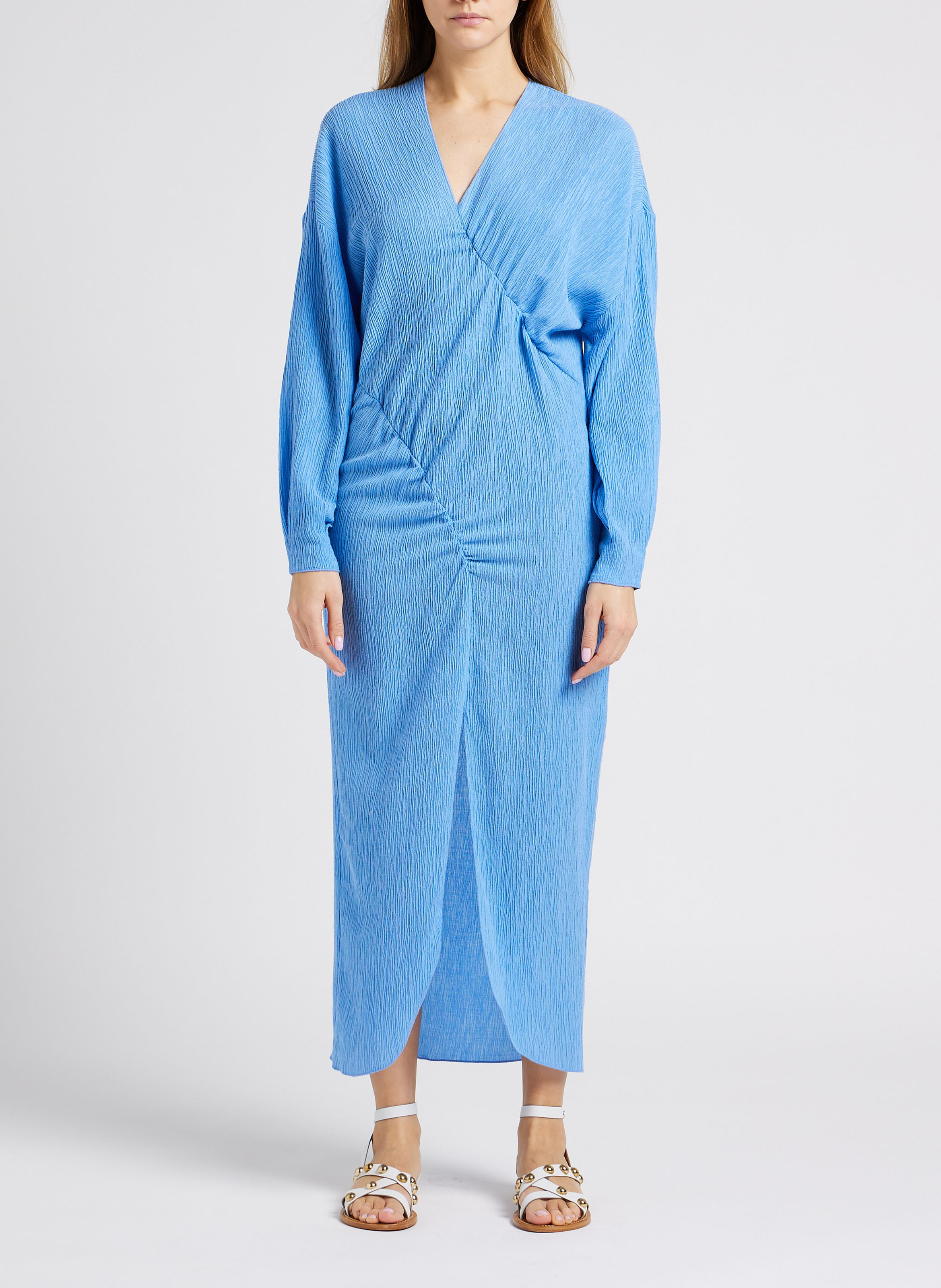 Robe col V droite plissée SECOND FEMALE Bleu