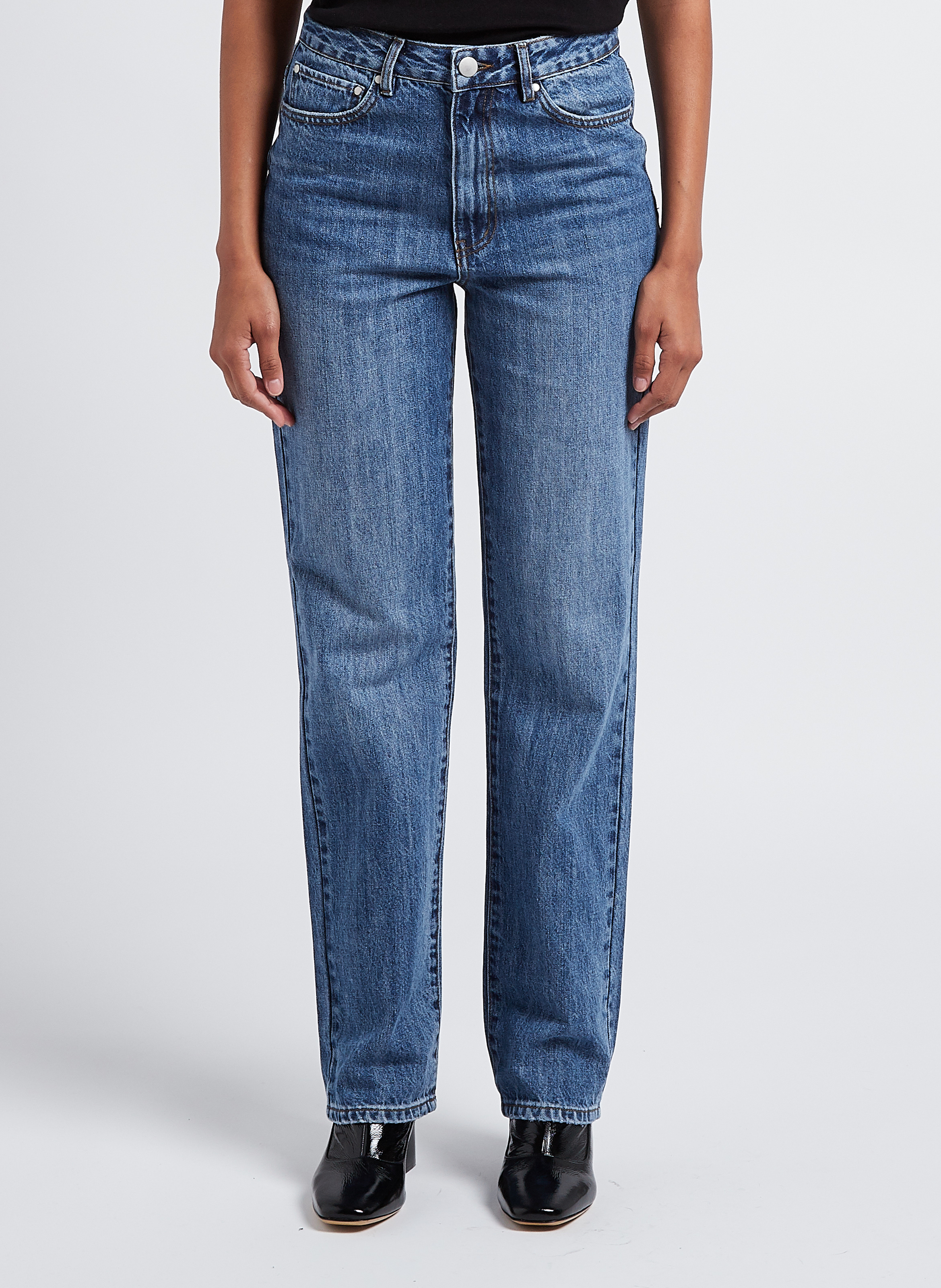 Rechte, katoenen jeans met hoge taille VILA Blauw