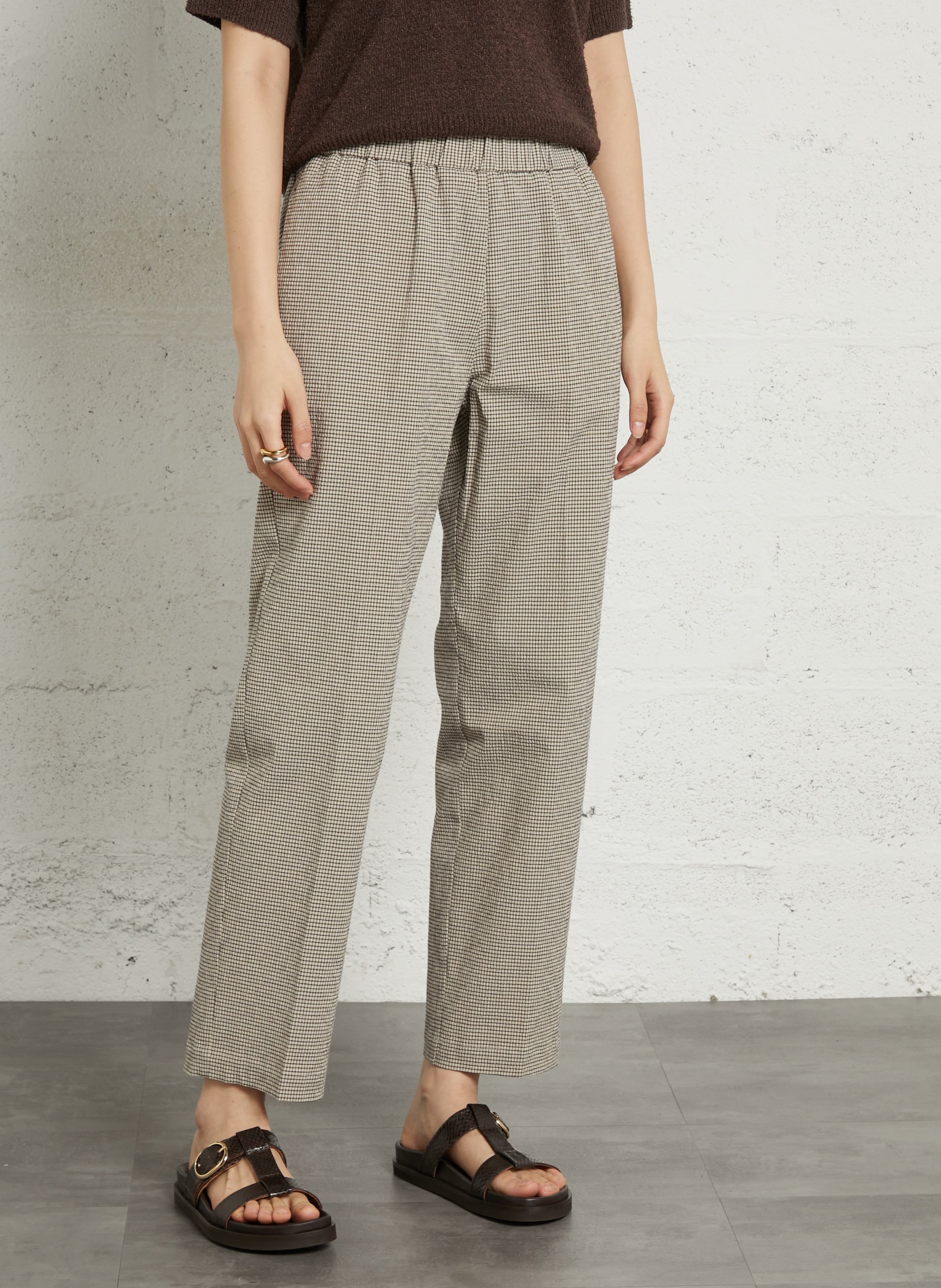 Elasticated carrot pants with pattern POMANDERE Beige