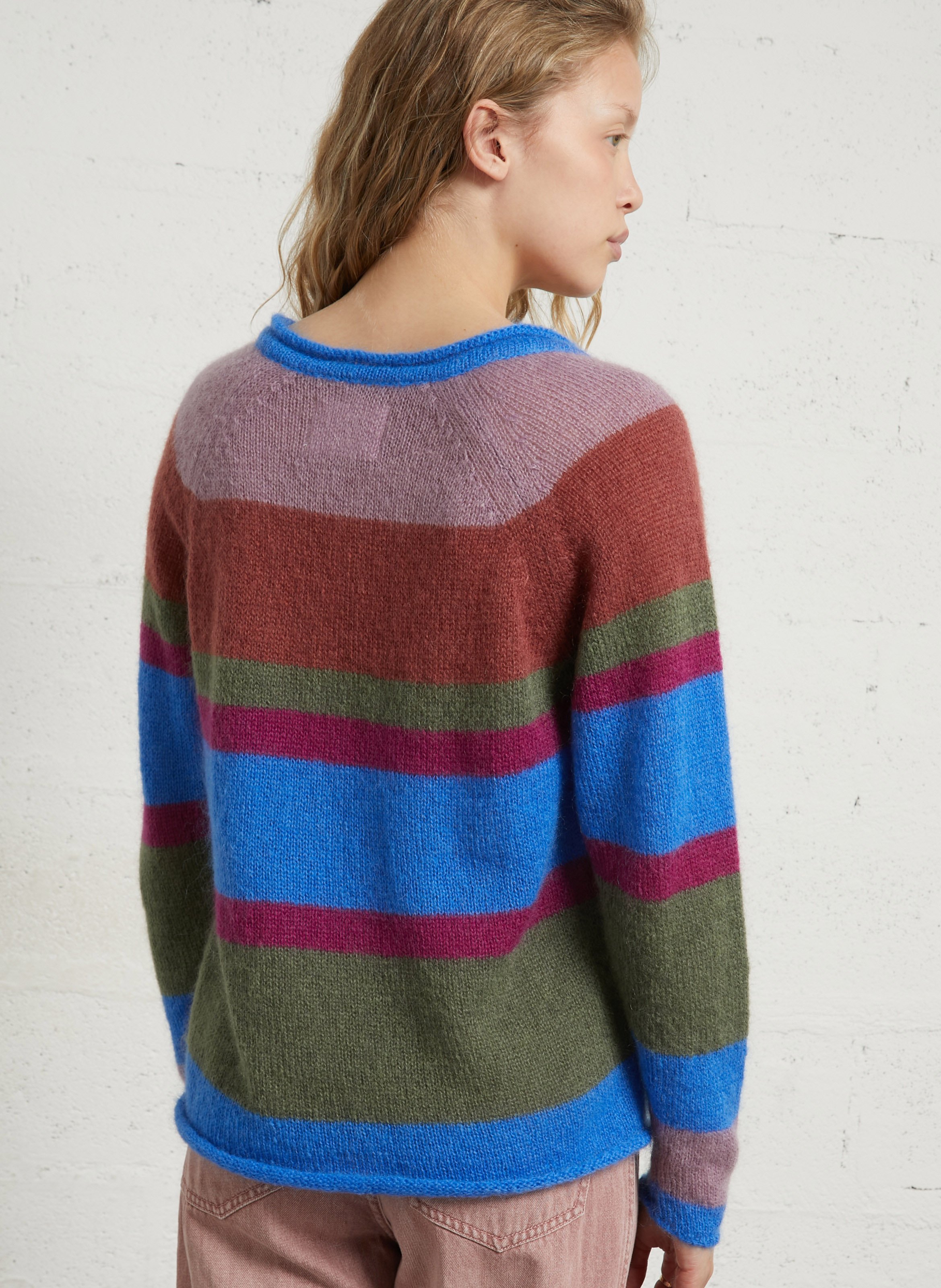 Striped mohair-blend V-neck sweater LEON & HARPER Multicolored
