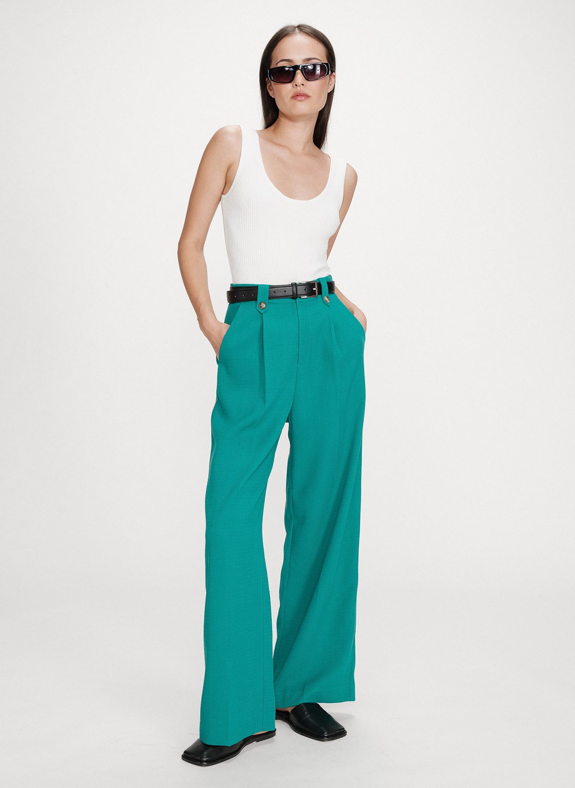 Straight tailored trousers in plain color GRACE ET MILA Green