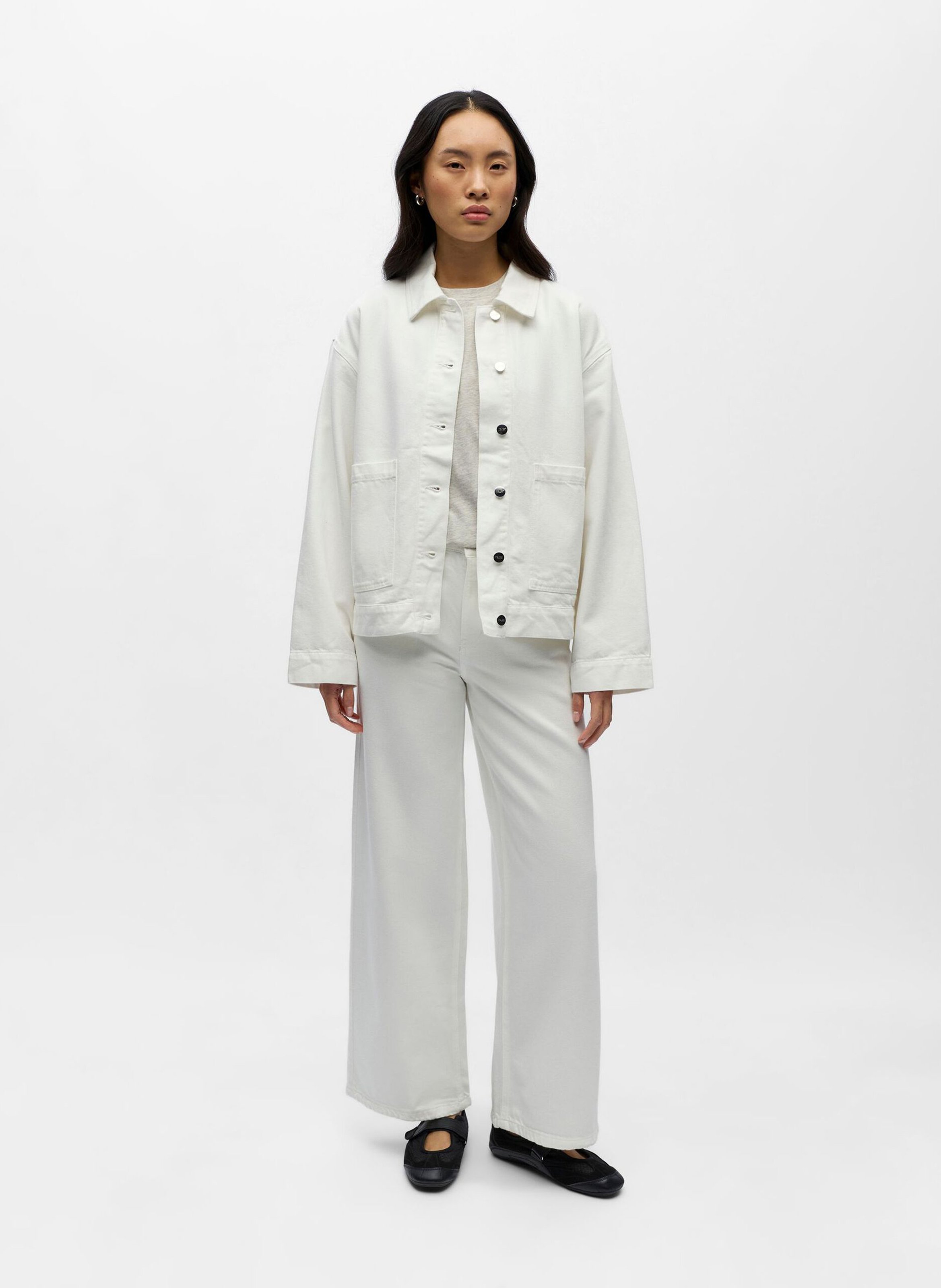 Surchemise oversize col classique en coton bio mélangé OBJECT Beige