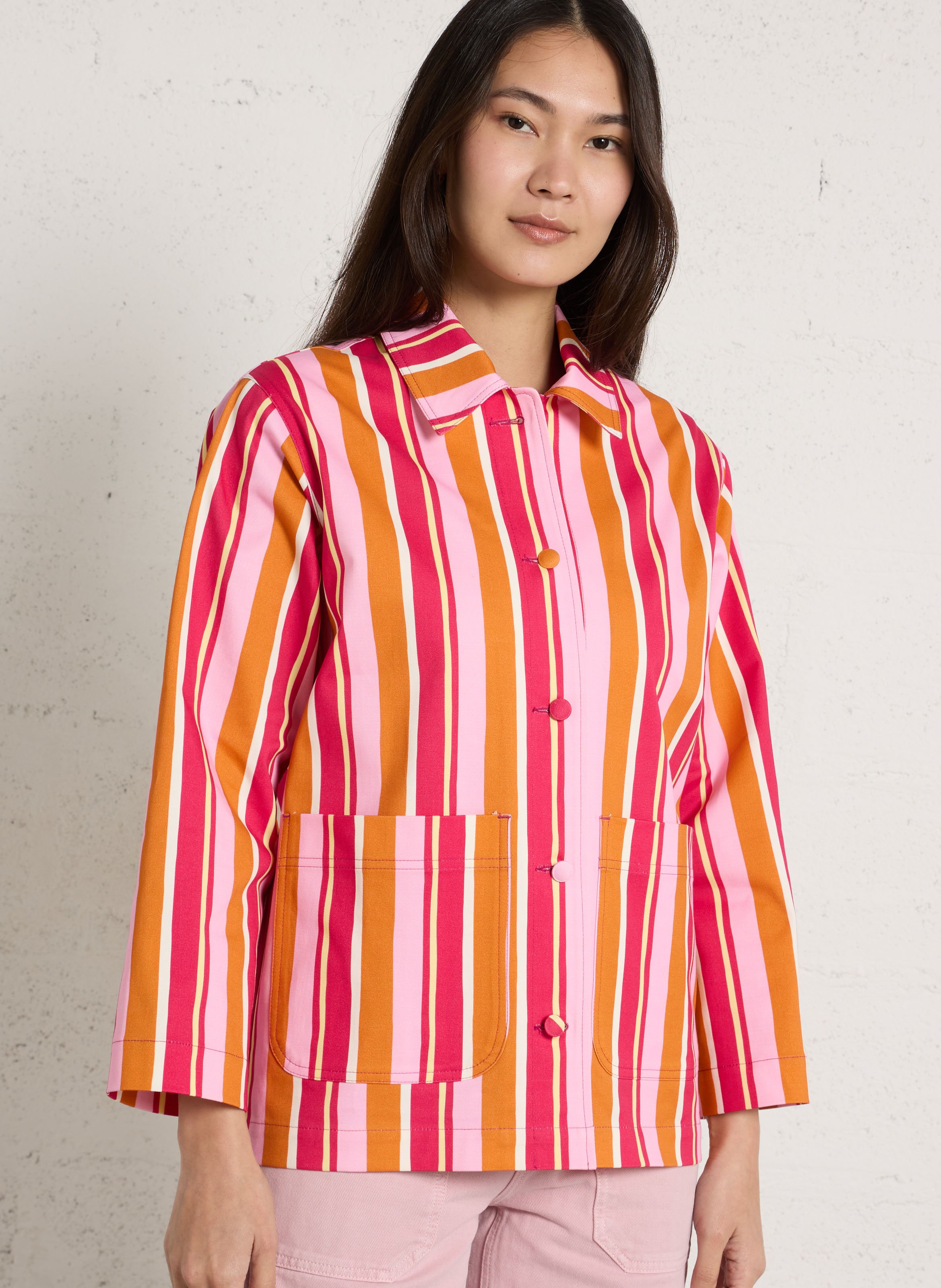 Gerade geschnittene Jacke mit 3/4-Ärmeln gestreift ELISE CHALMIN Mehrfarbig