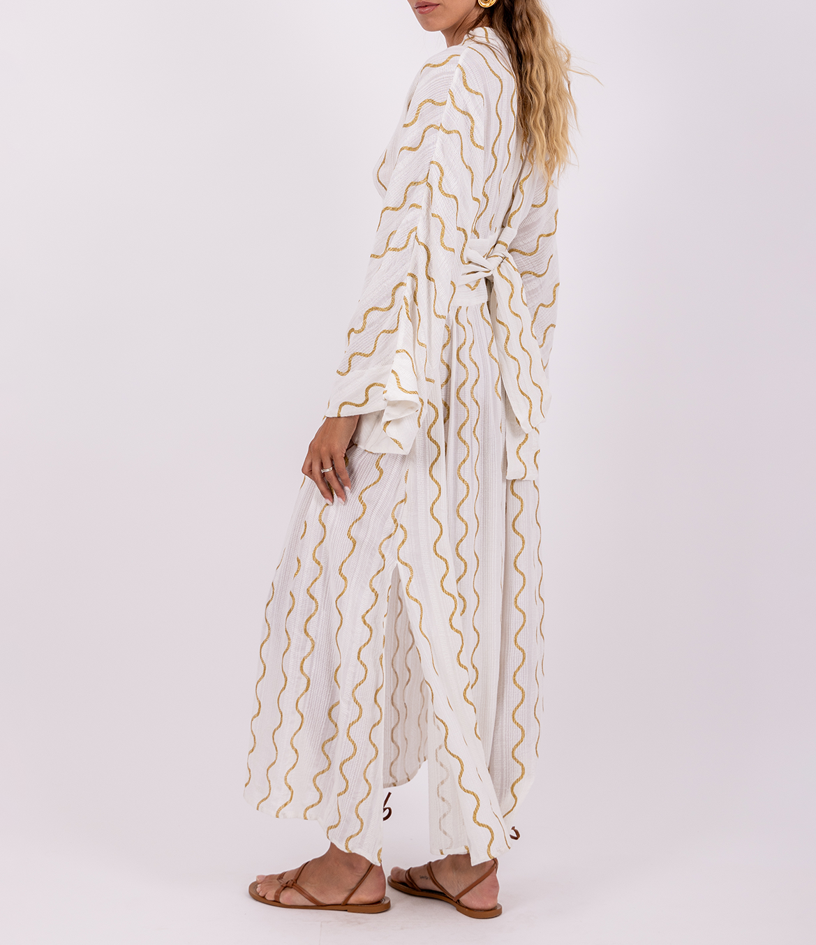 Langes Kleid mit V-Ausschnitt aus Baumwolle SUNDRESS Weiss