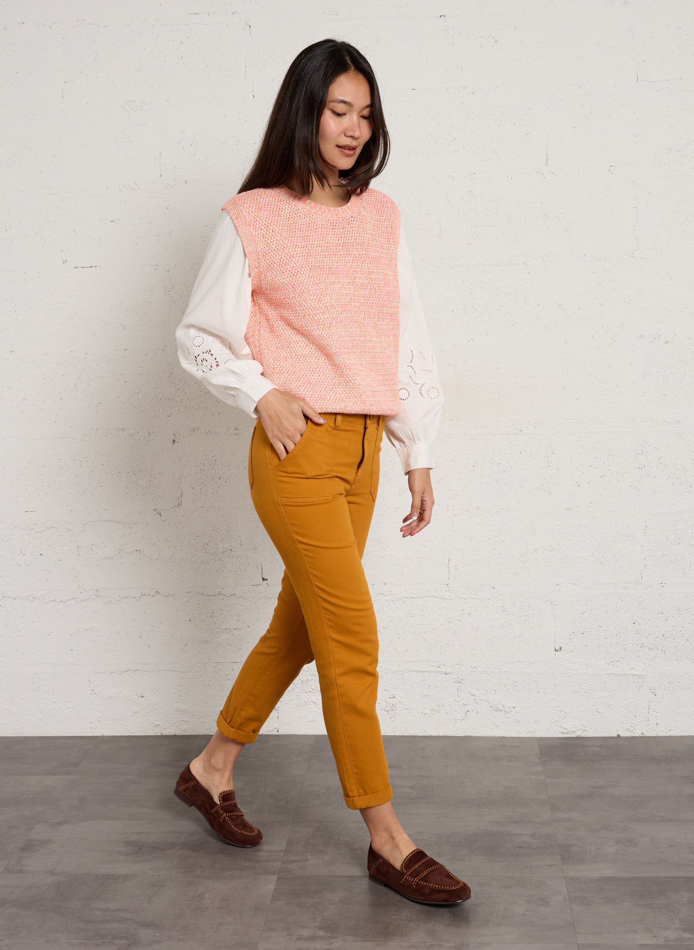 Mouwloze trui van tricot MAISON 123 Oranje