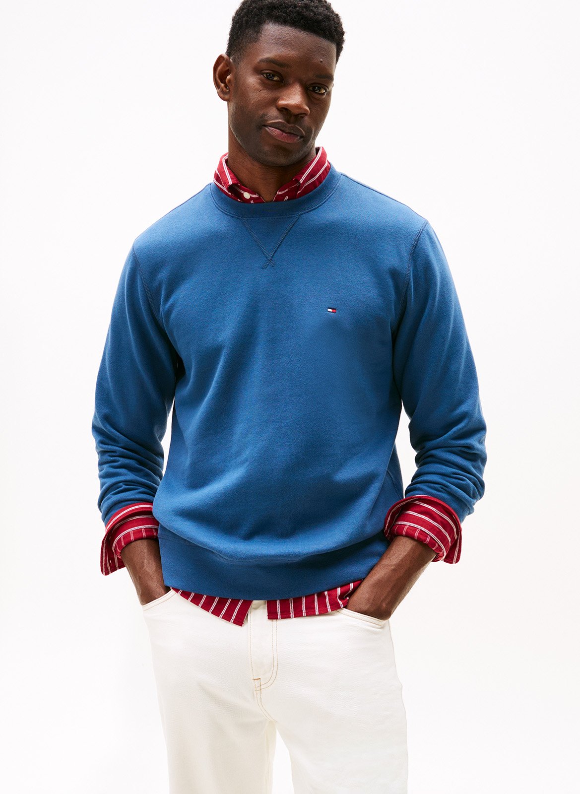 Straight-cut cotton-blend sweater with round neck TOMMY HILFIGER Blue