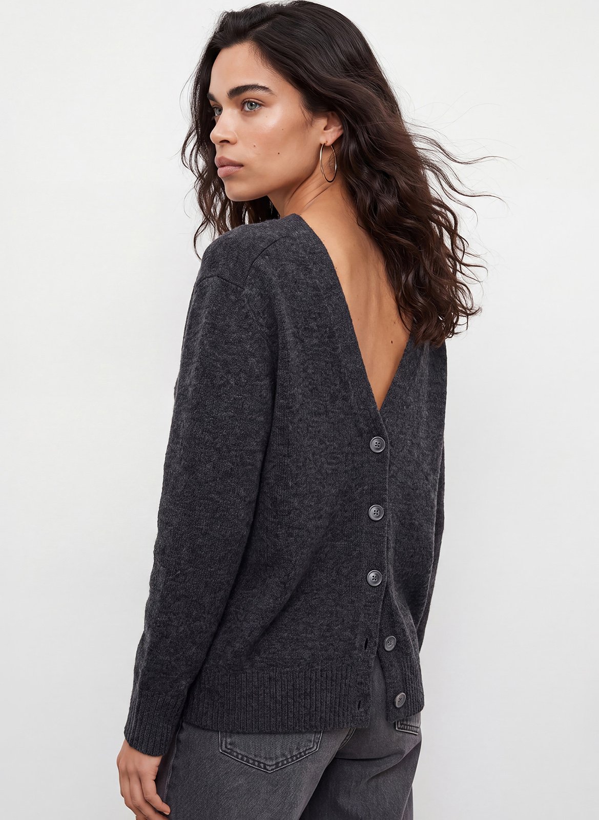 Straight buttoned V-neck cardigan KOOKAI Grey