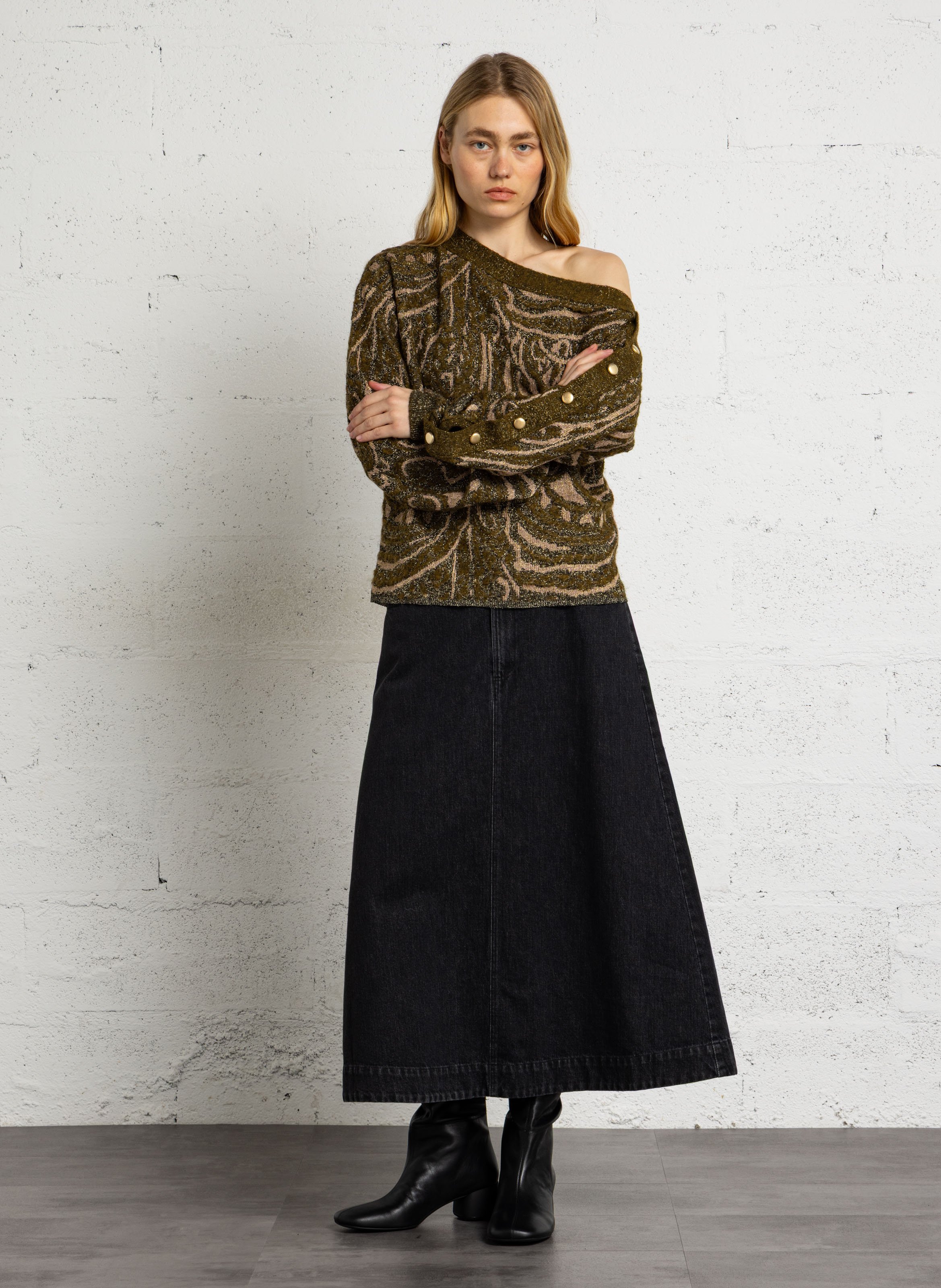 Glitzernder Grafikpullover MES DEMOISELLES Khaki