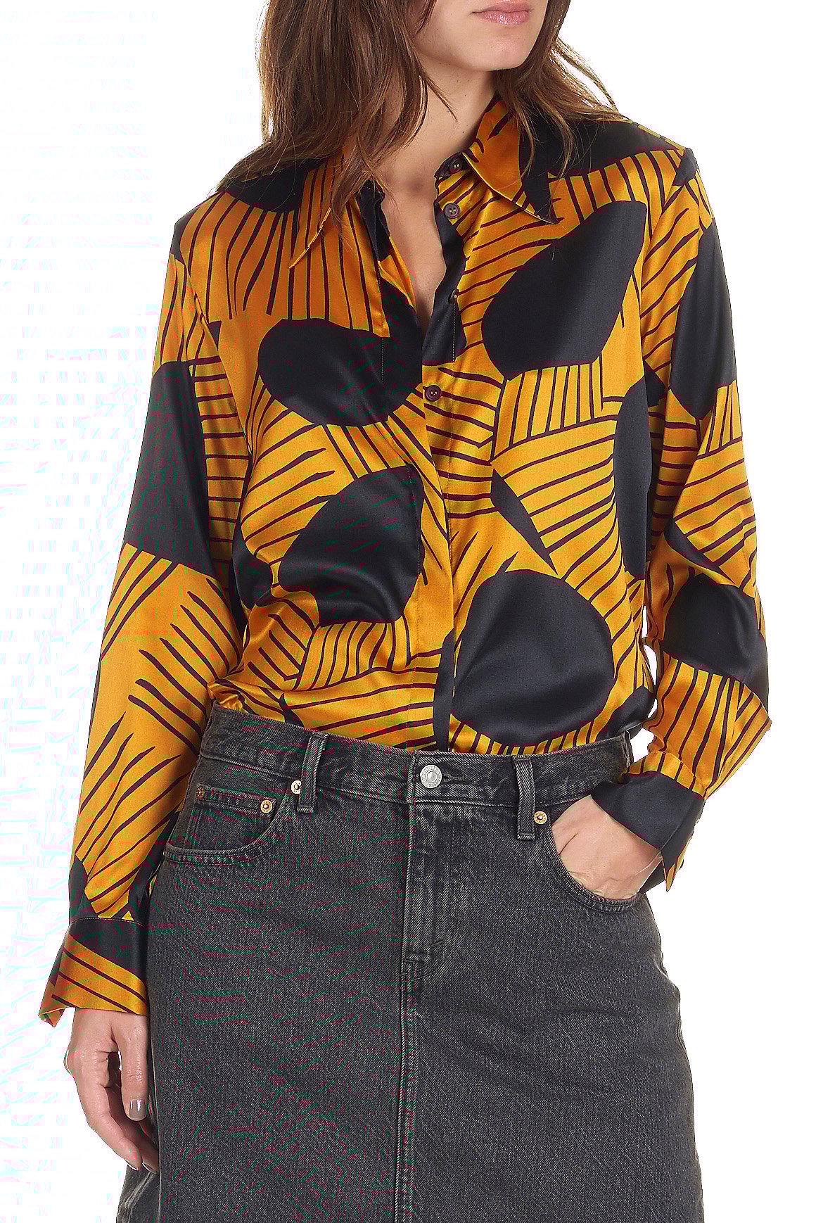 Chemise col classique à carreaux en soie ATTIC AND BARN Jaune