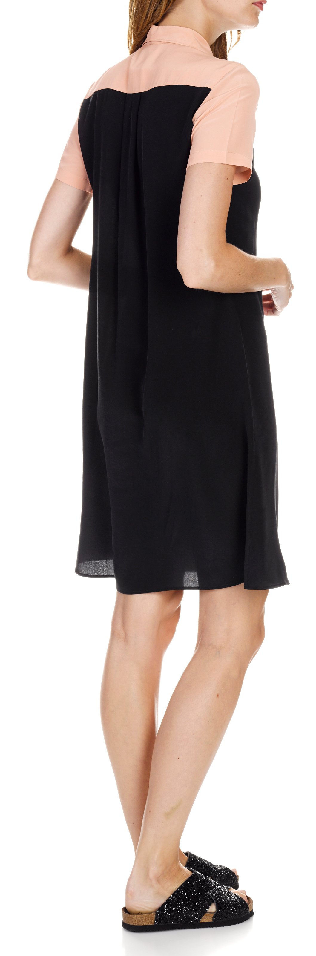 Two-tone silk shirt dress  ATTIC AND BARN Black