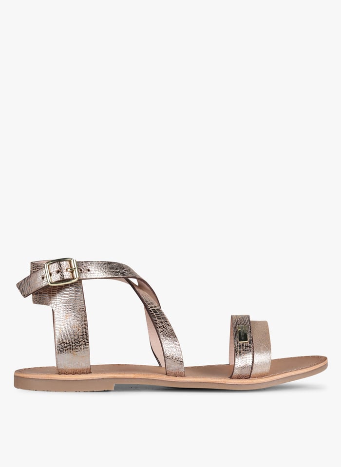 Sandales plates en cuir m tallis Dor