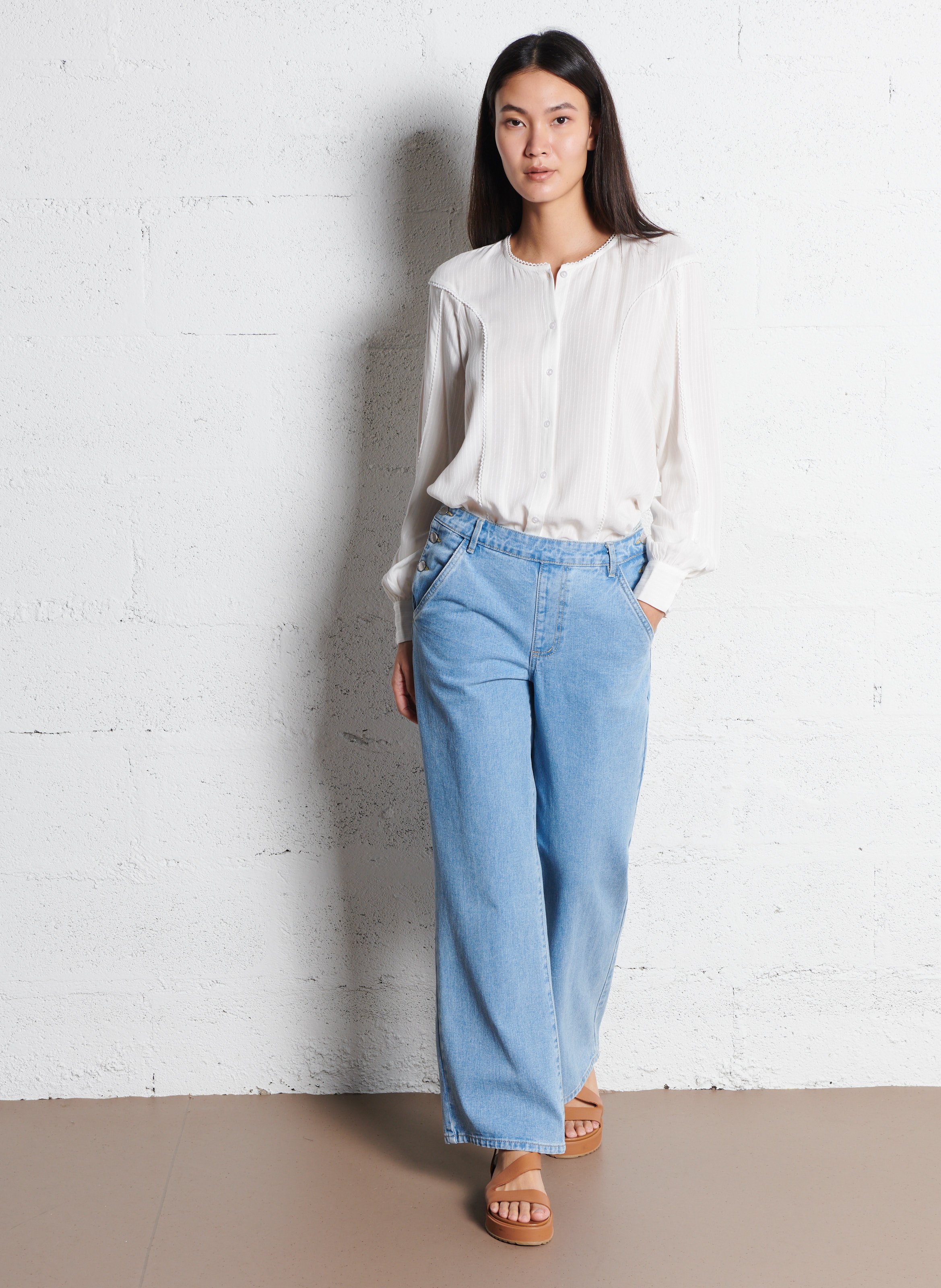 Weites Hemd mit Rundhalsausschnitt und Streifen VILA Beige