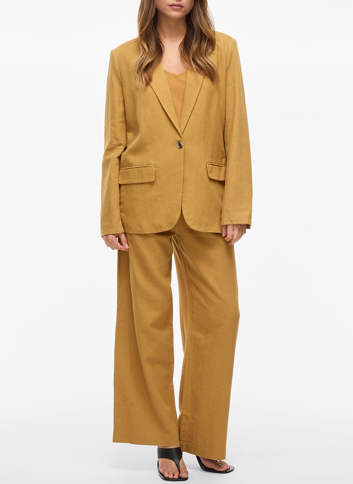 Blended Linen Tailored Jacket VILA Brown