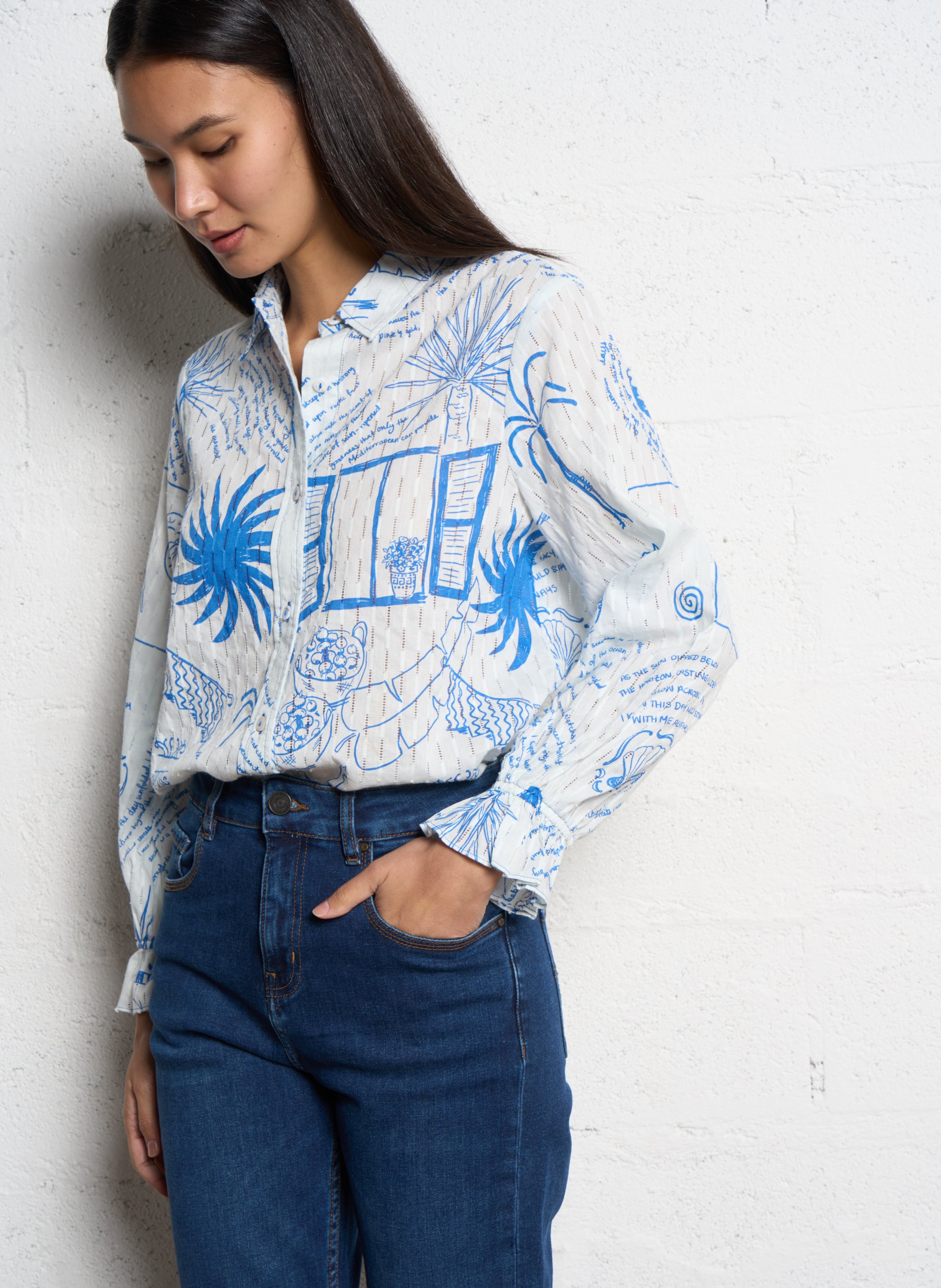 Printed straight shirt with details NEVER FULLY DRESSED White