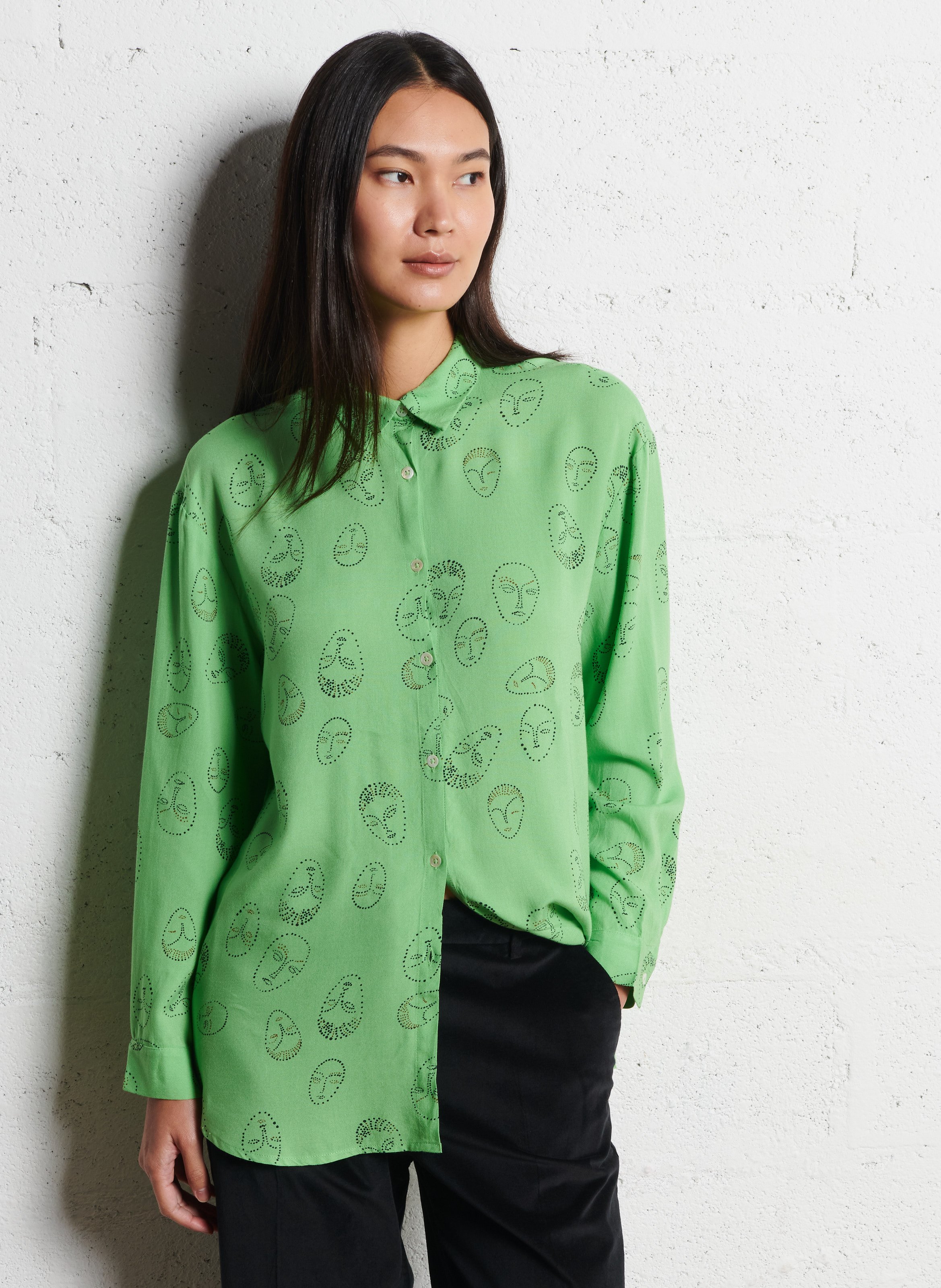 Printed loose-fit shirt with classic collar NICE THINGS Green