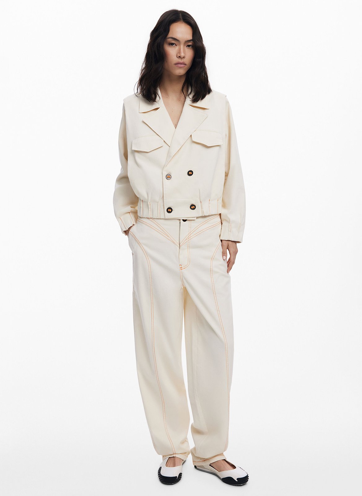 Pantalon large en coton mélangé DESIGUAL Blanc