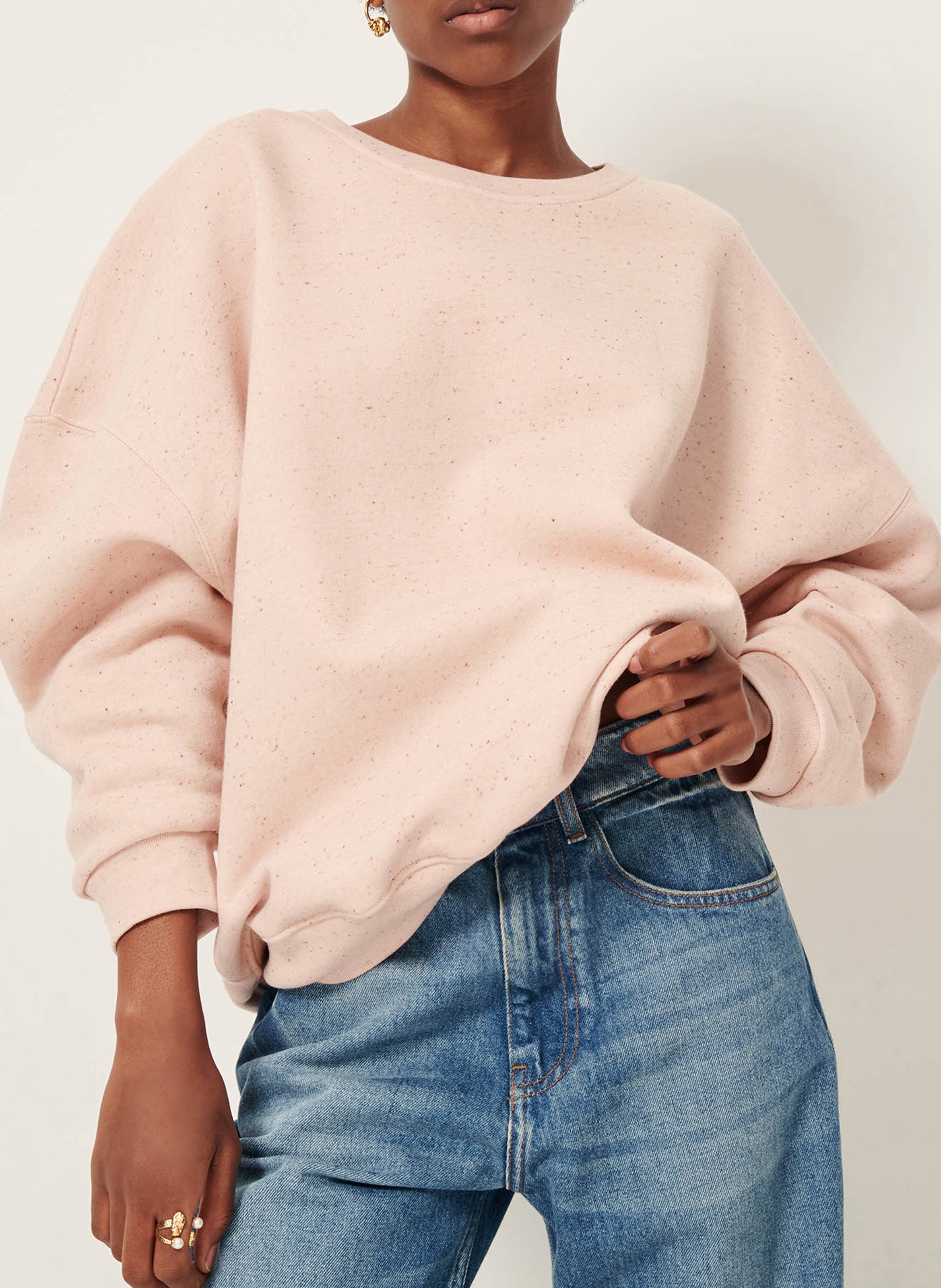 Loose-fit round-neck flecked organic cotton-blend sweater SESSUN