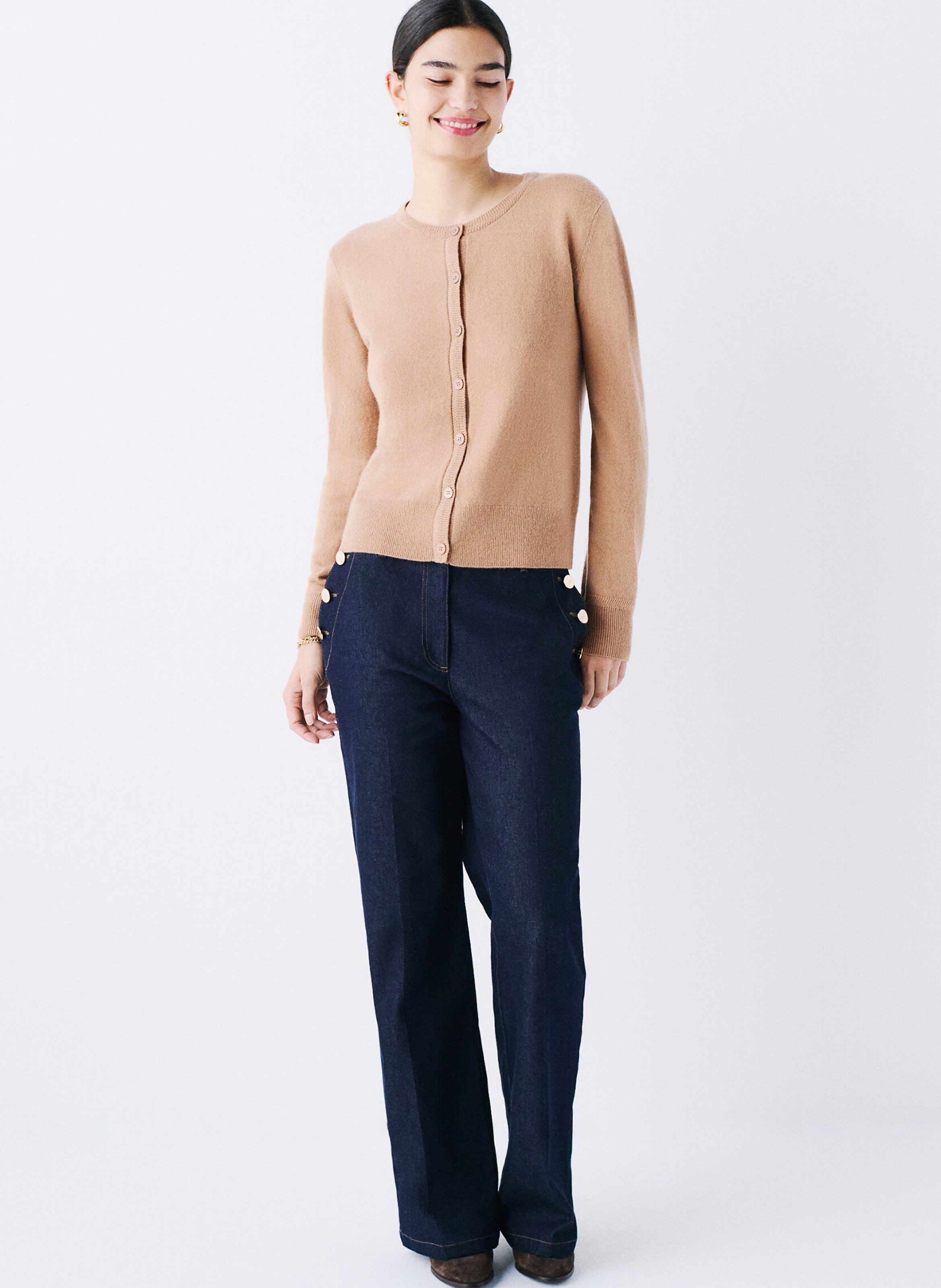 Gilet en cachemire col rond CAROLL Marron