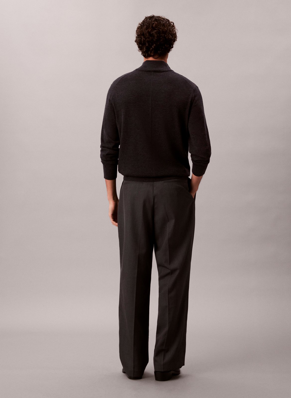 Pull col montant zippé en laine CALVIN KLEIN Gris