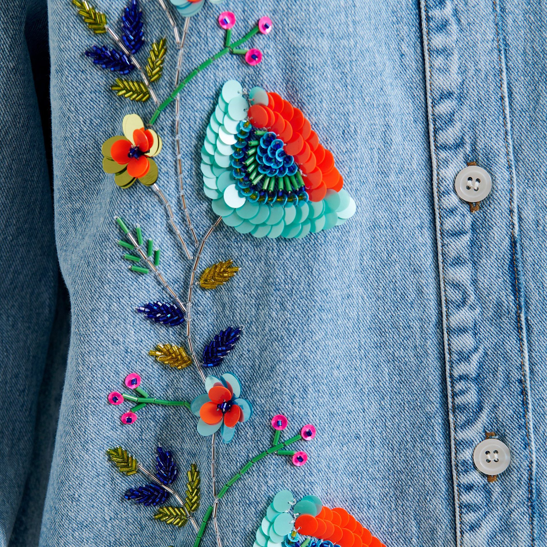 Chemise en jean à broderies pailletées ESSENTIEL ANTWERP Bleu