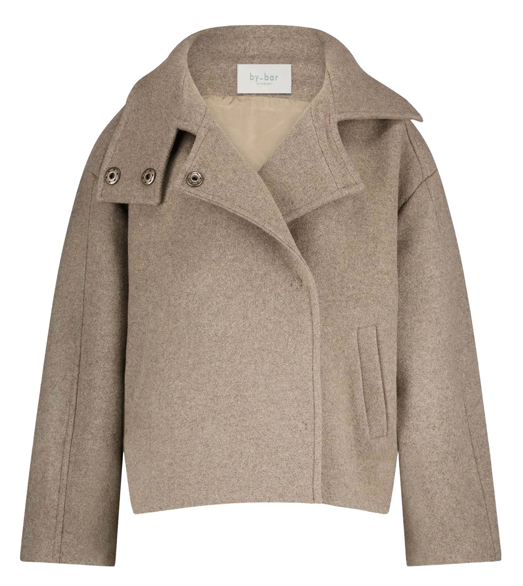 Korte oversized wollen jas in effen kleur BY BAR Beige
