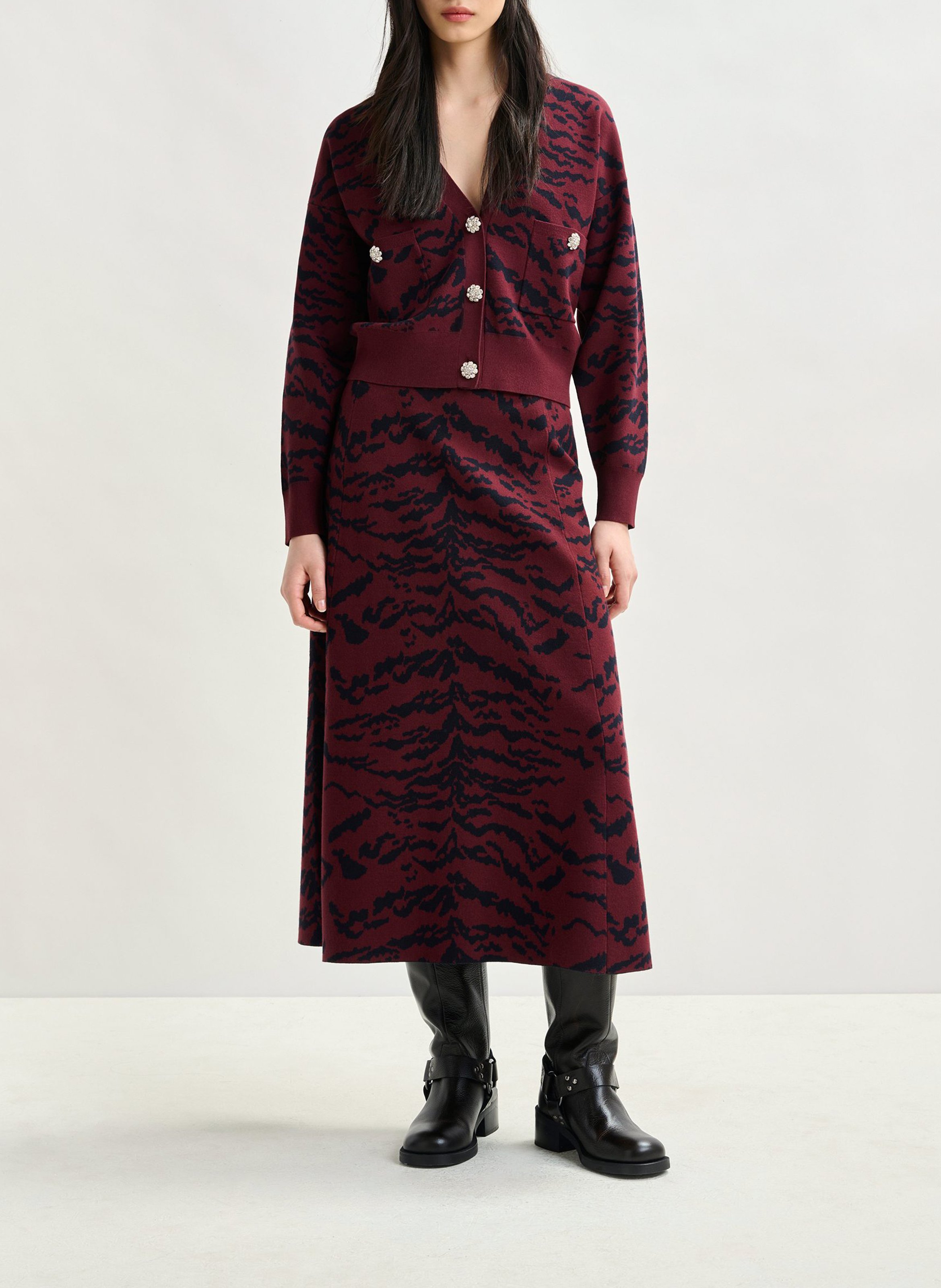 Jupe midi imprimé tigre ESSENTIEL ANTWERP Rouge