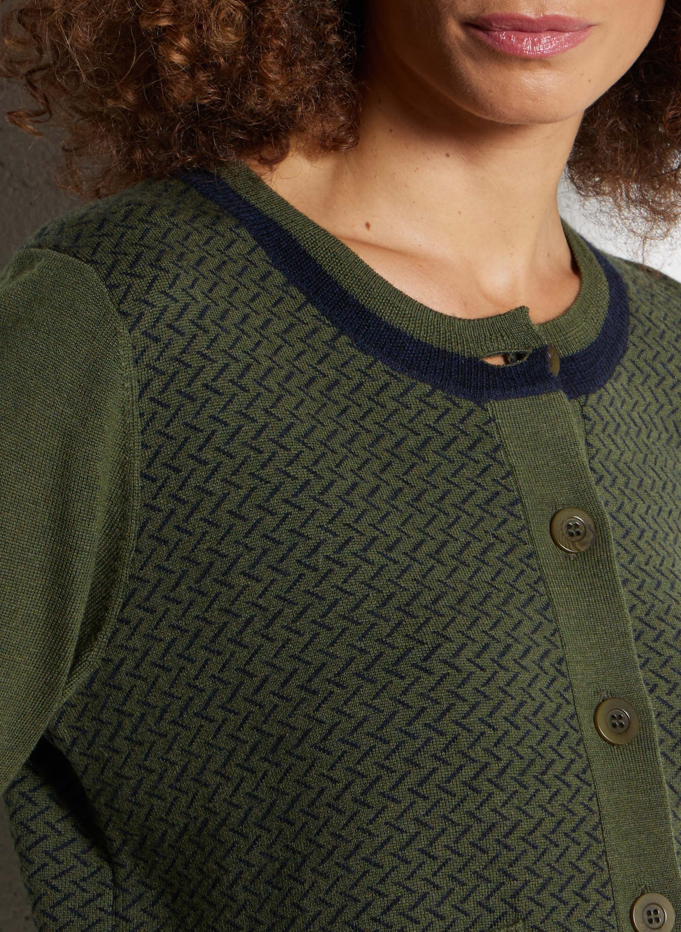 Cardigan oversize col rond en laine BENSIMON Kaki