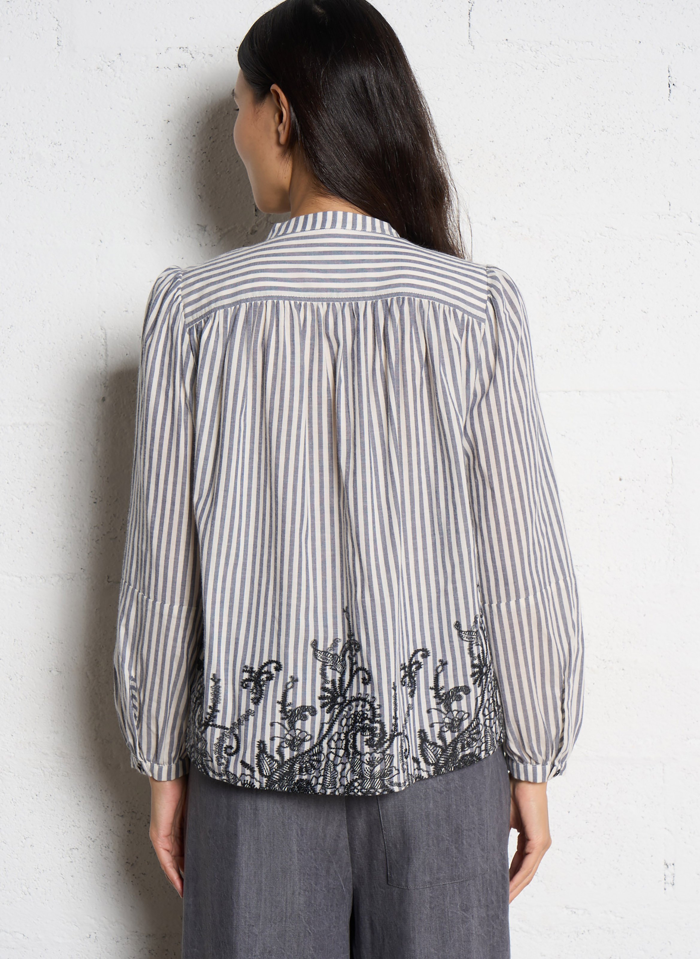 Chemise ample col mao en coton mélangé TINSELS Noir