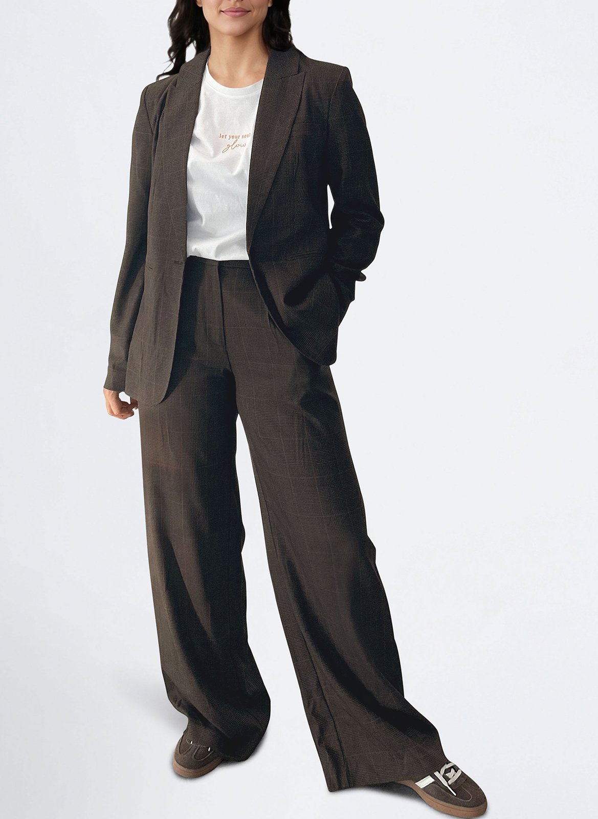 Pantalon large taille haute imprimé VILA Beige