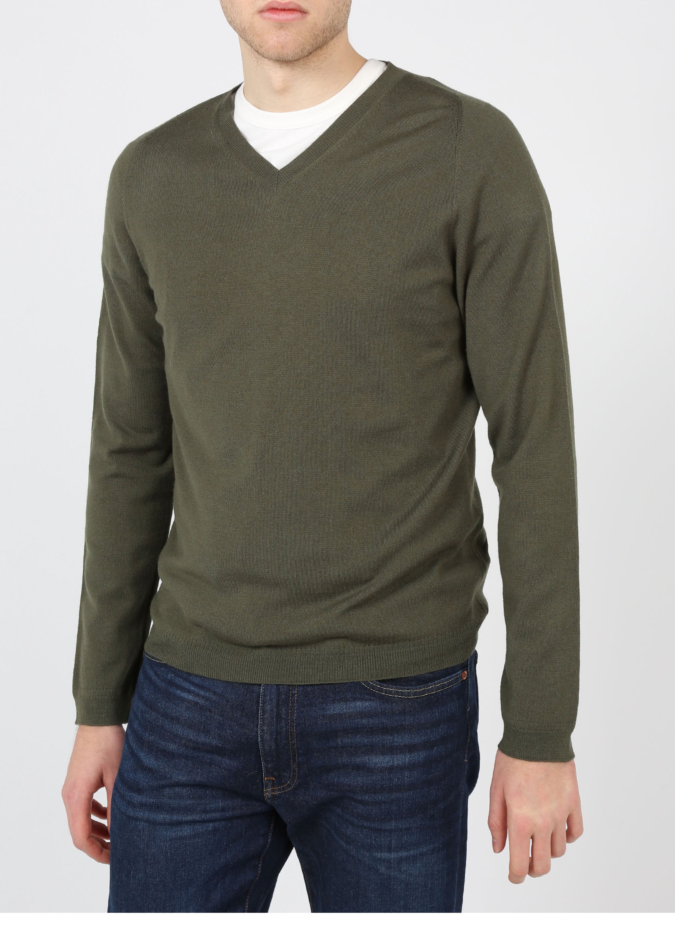 Wollpullover mit V-Ausschnitt, Regular Fit AU PRINTEMPS PARIS Khaki