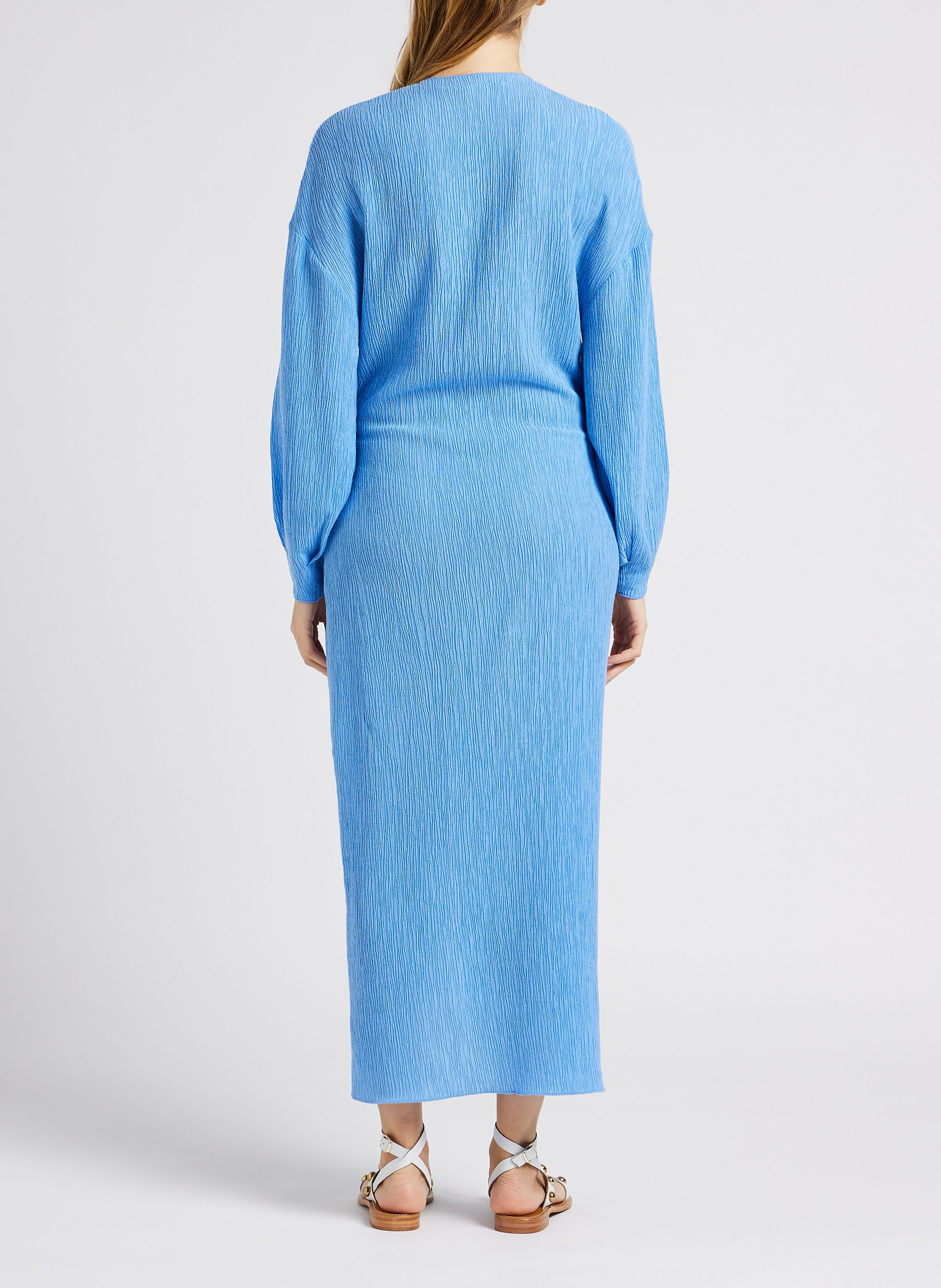 Robe col V droite plissée SECOND FEMALE Bleu