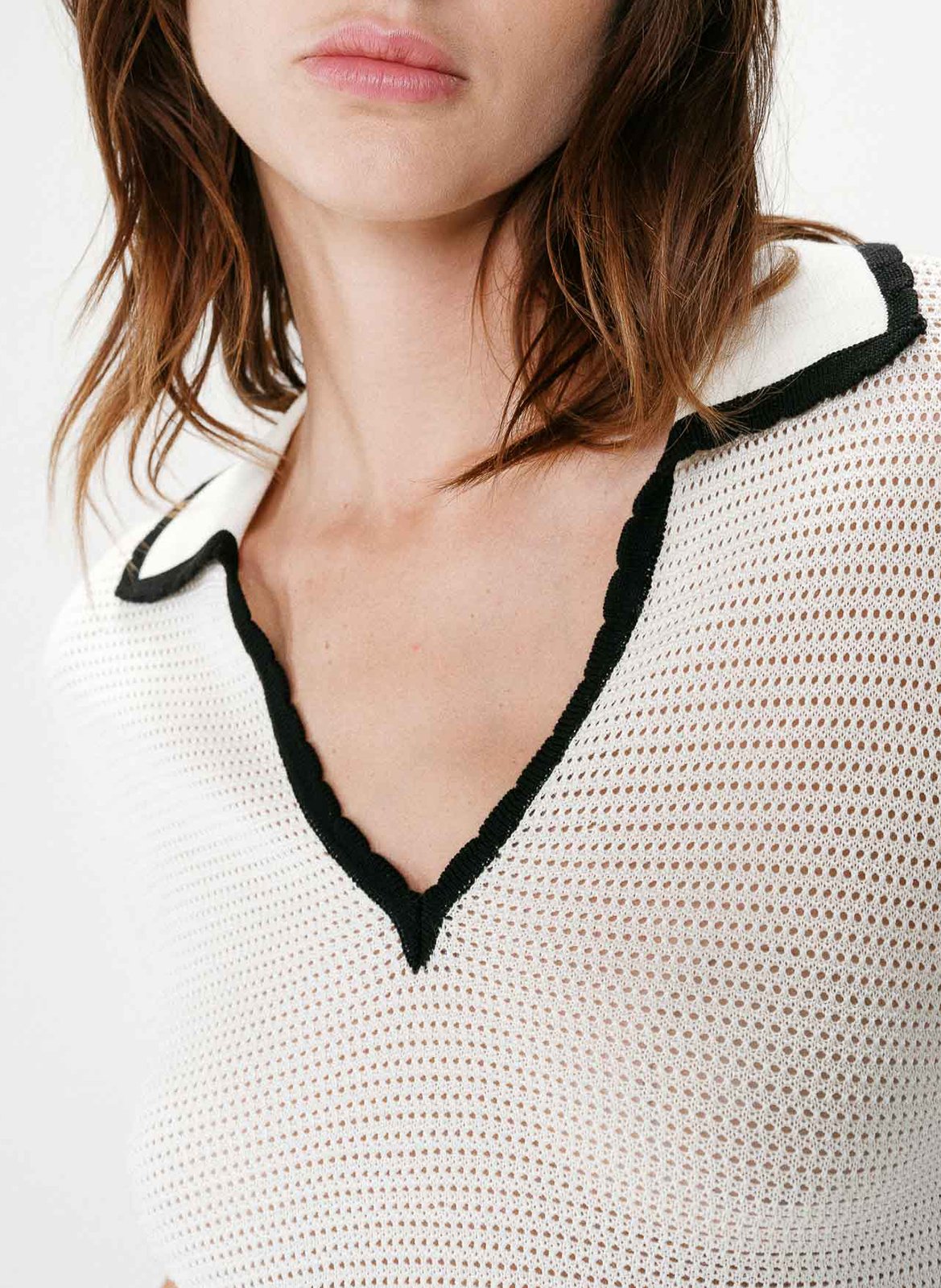 Top col polo en maille GRACE ET MILA Beige