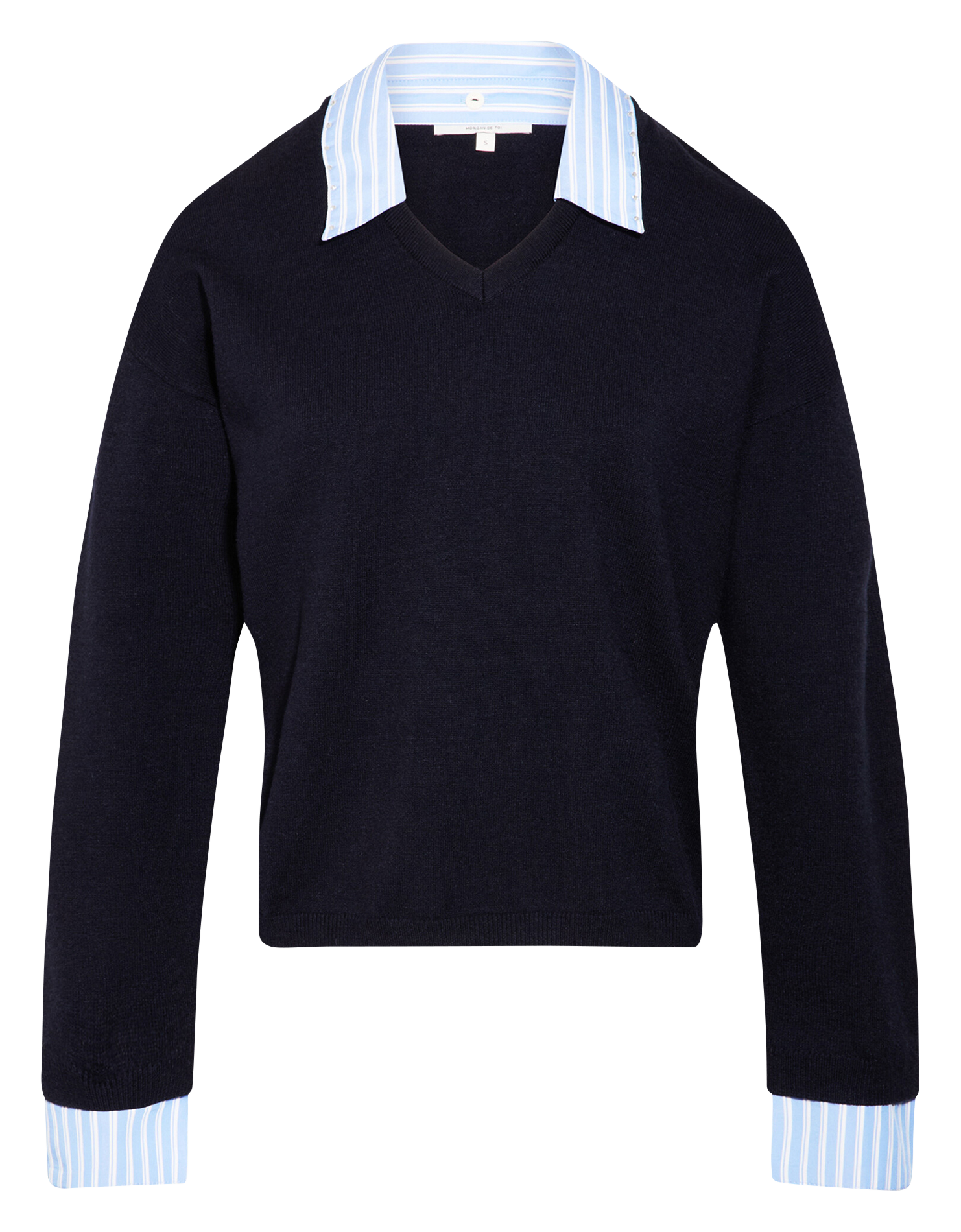Tight-fitting solid color shirt with striped detail MORGAN Blue