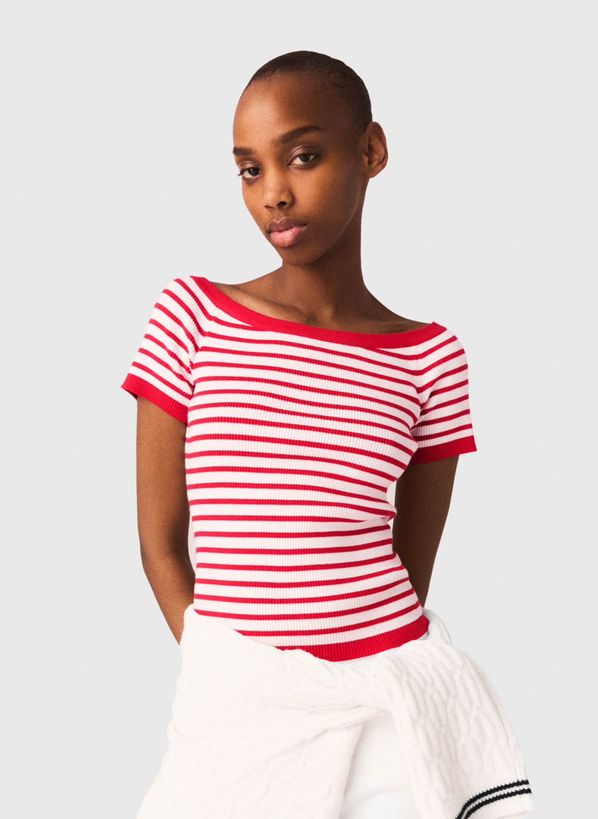 Striped boat-neck T-shirt MAJE Red