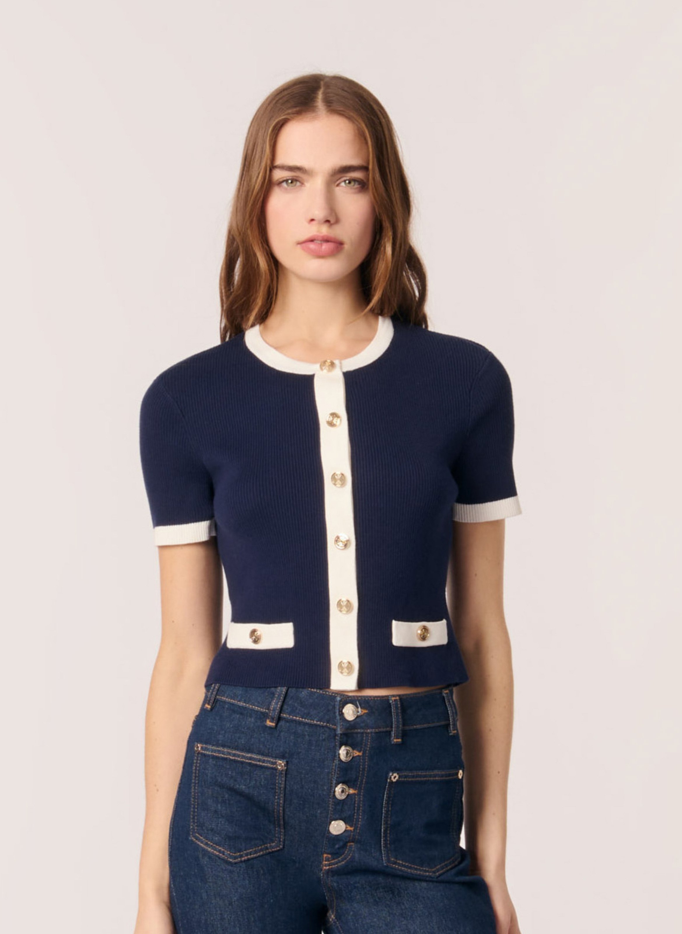 Top col rond en coton mélangé MAJE Bleu