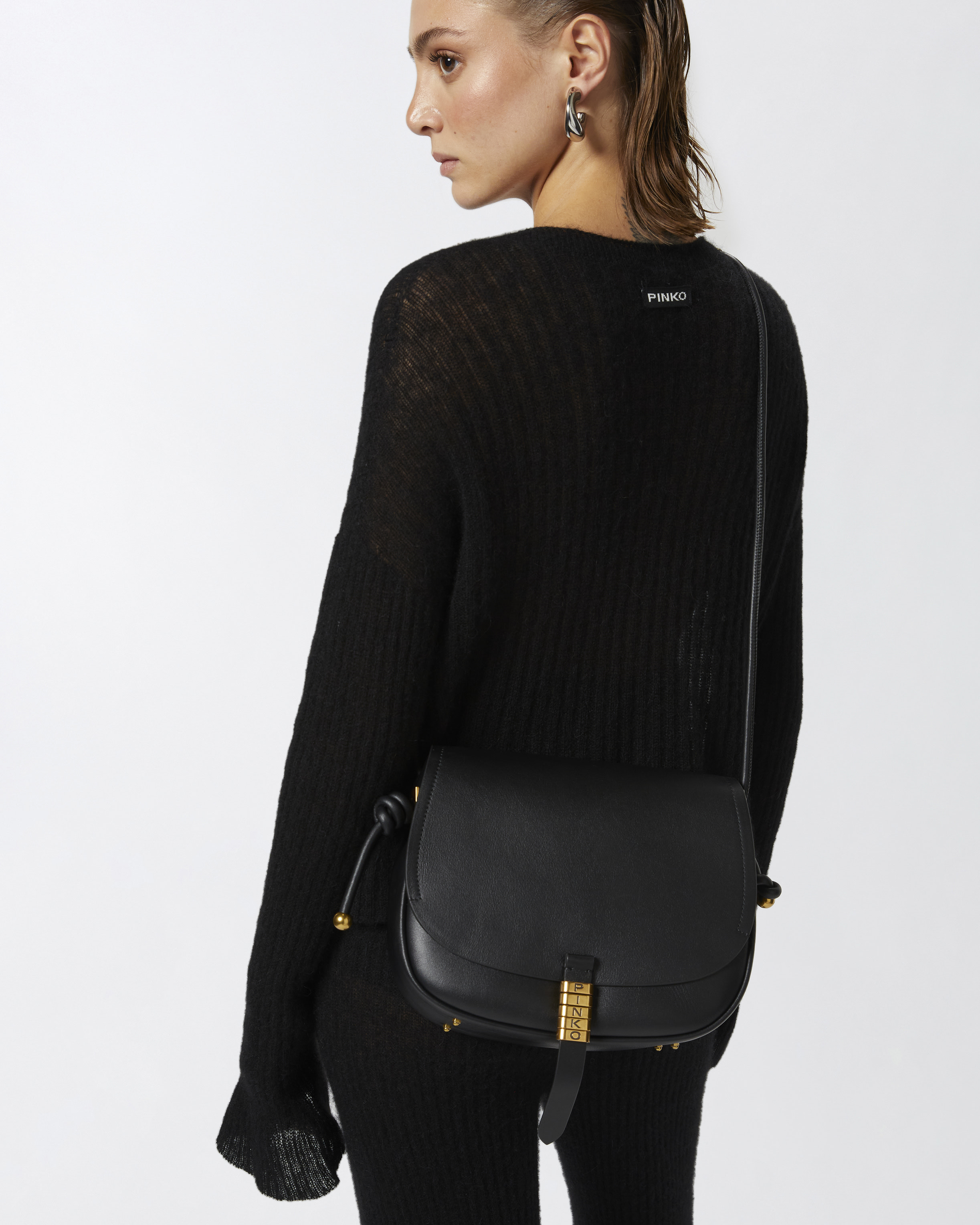Grand sac à bandoulière en cuir noué PINKO Noir