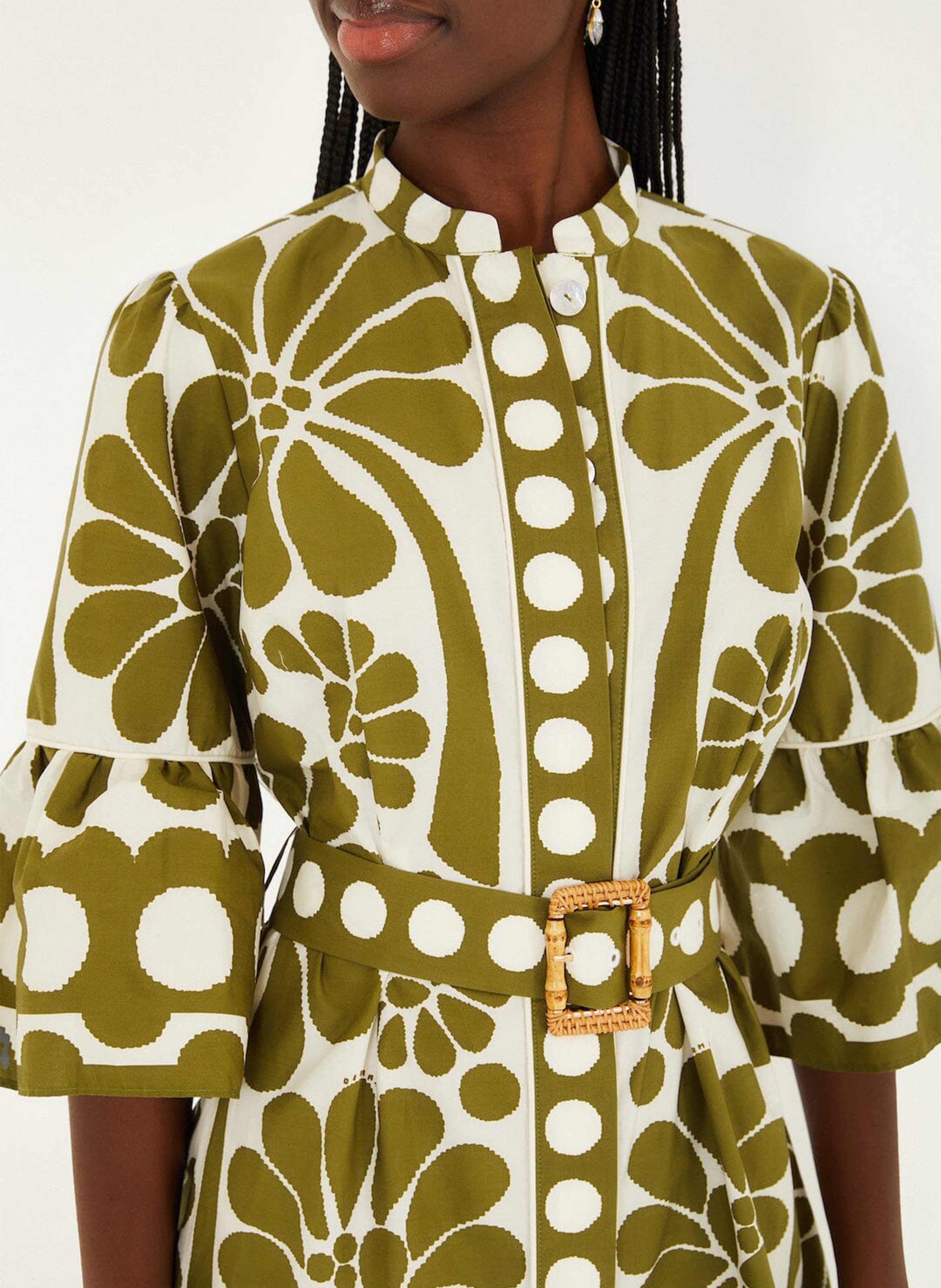 Halflange jurk met ronde hals en print FARM RIO Groen